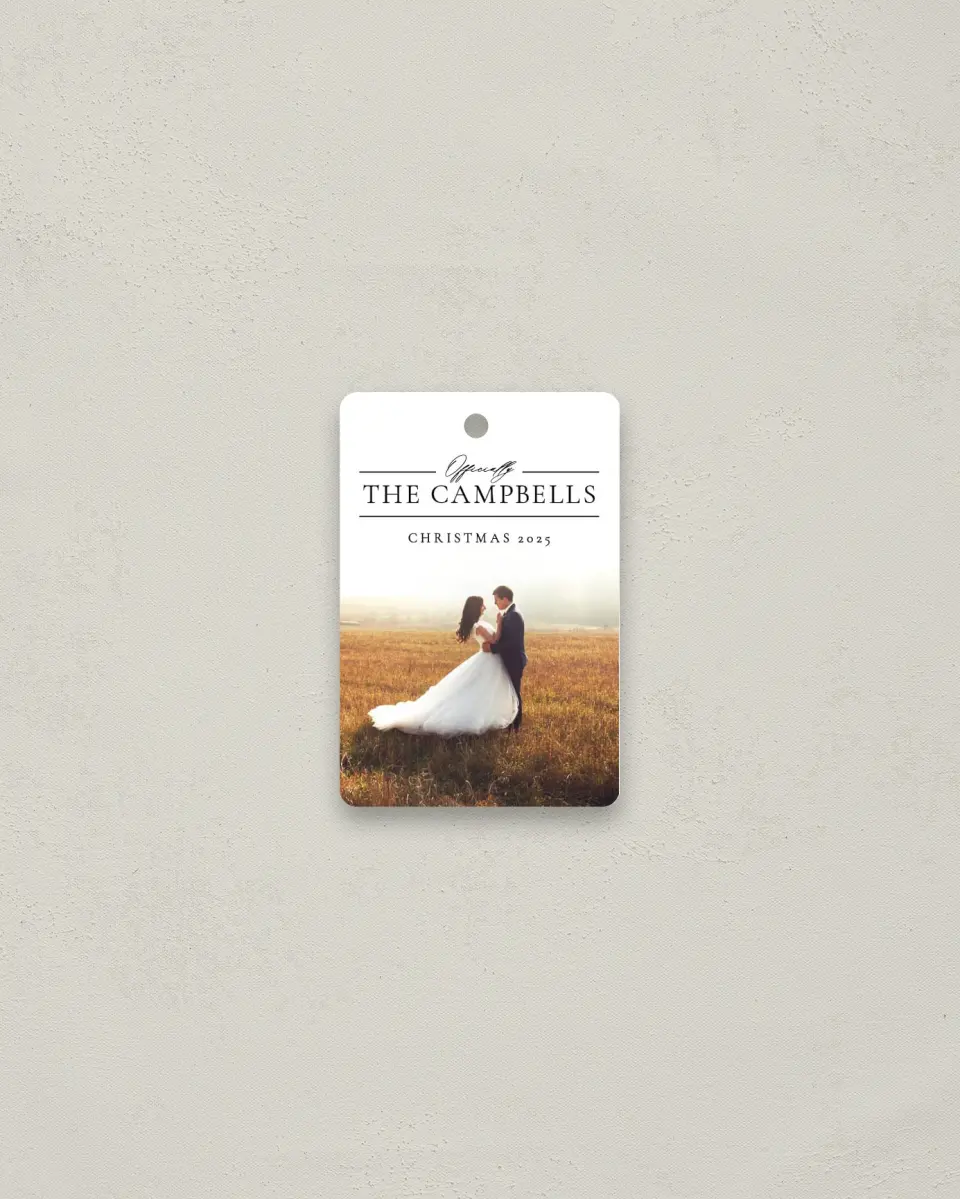 This is a 2" x 3" Wedding Metal Ornament called Officially printed in full color