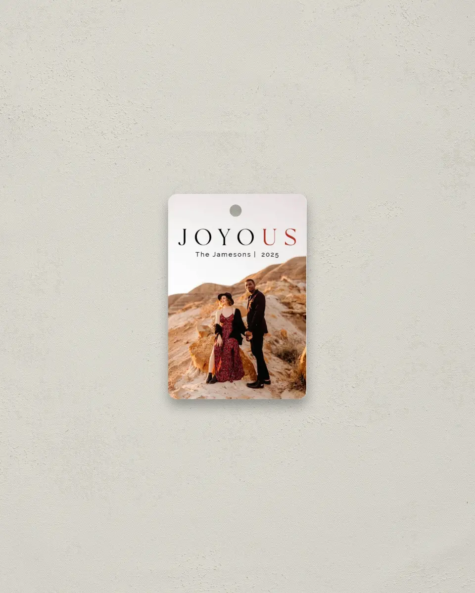 This is a 2" x 3" Wedding Metal Ornament called Joy for Us printed in full color