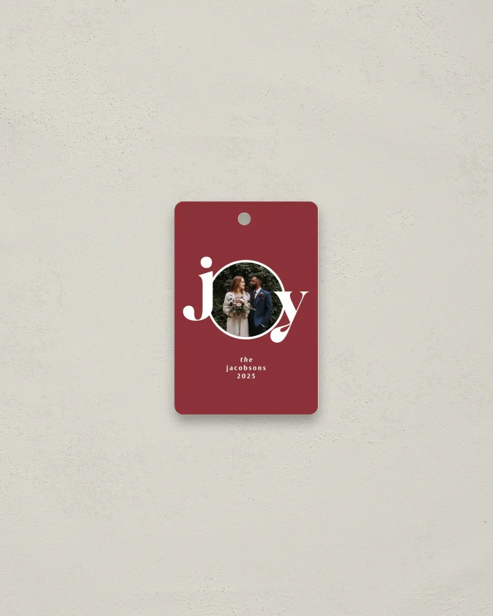 This is a 2" x 3" Wedding Metal Ornament called Classic Joy printed in full color