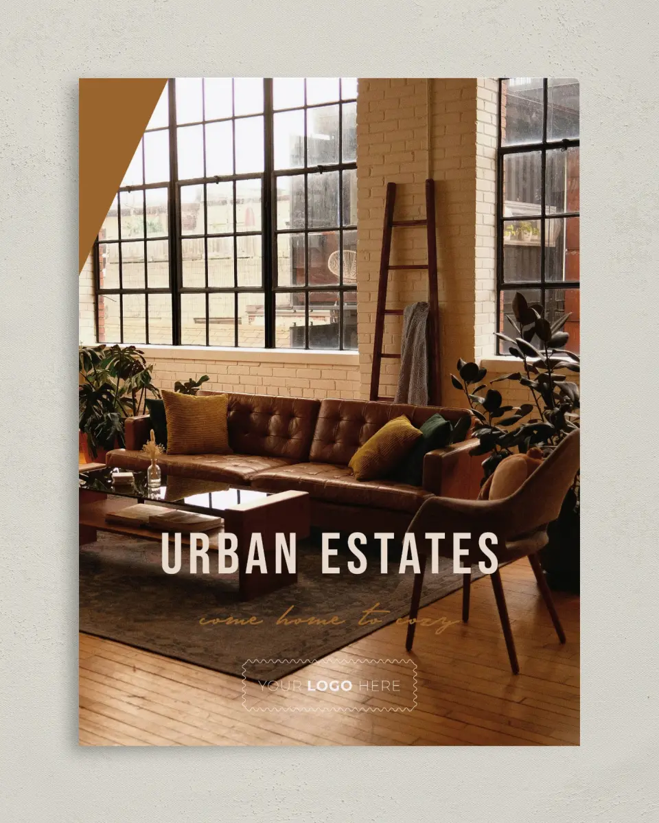 This is a 9" x 12" Custom Presentation Folders with Single Pocket called Urban Essence printed in full color on Gloss Finish paper
