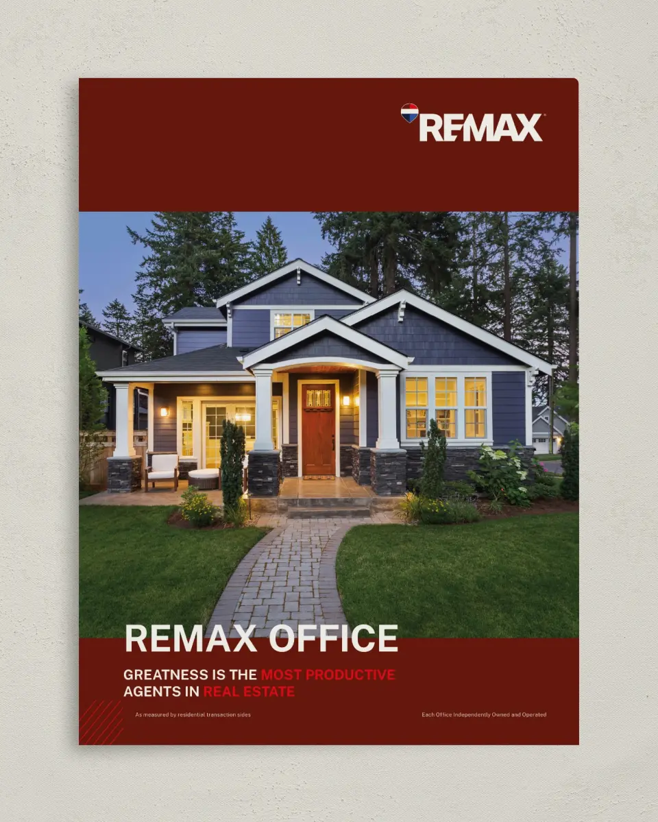This is a 9" x 12" REMAX Presentation Folder called REMAX Modern Edge printed in full color on Gloss Finish paper