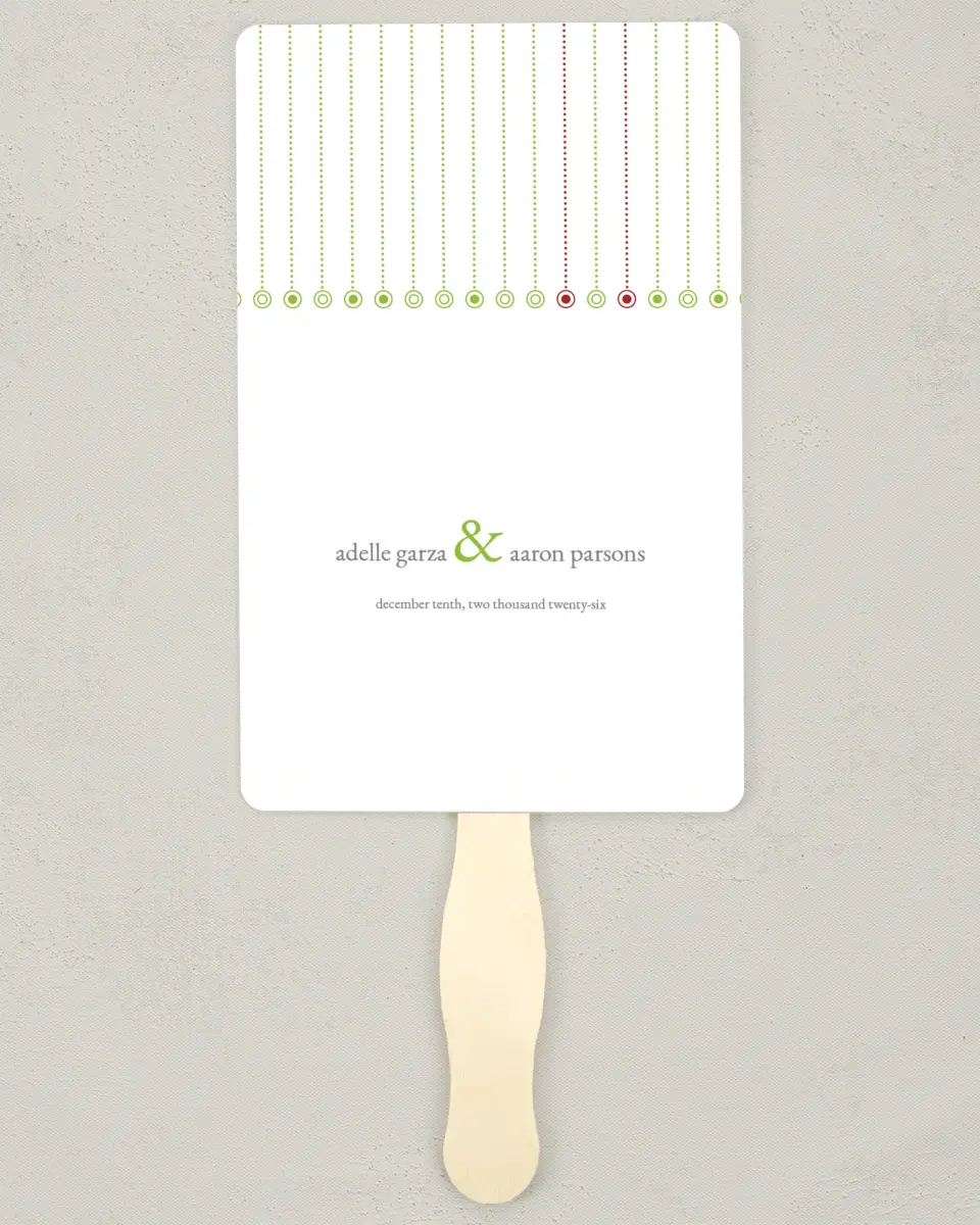 This is a 5" x 7⅞" Wedding Program Fan called Ornament Stripe printed in full color on Premium Smooth paper