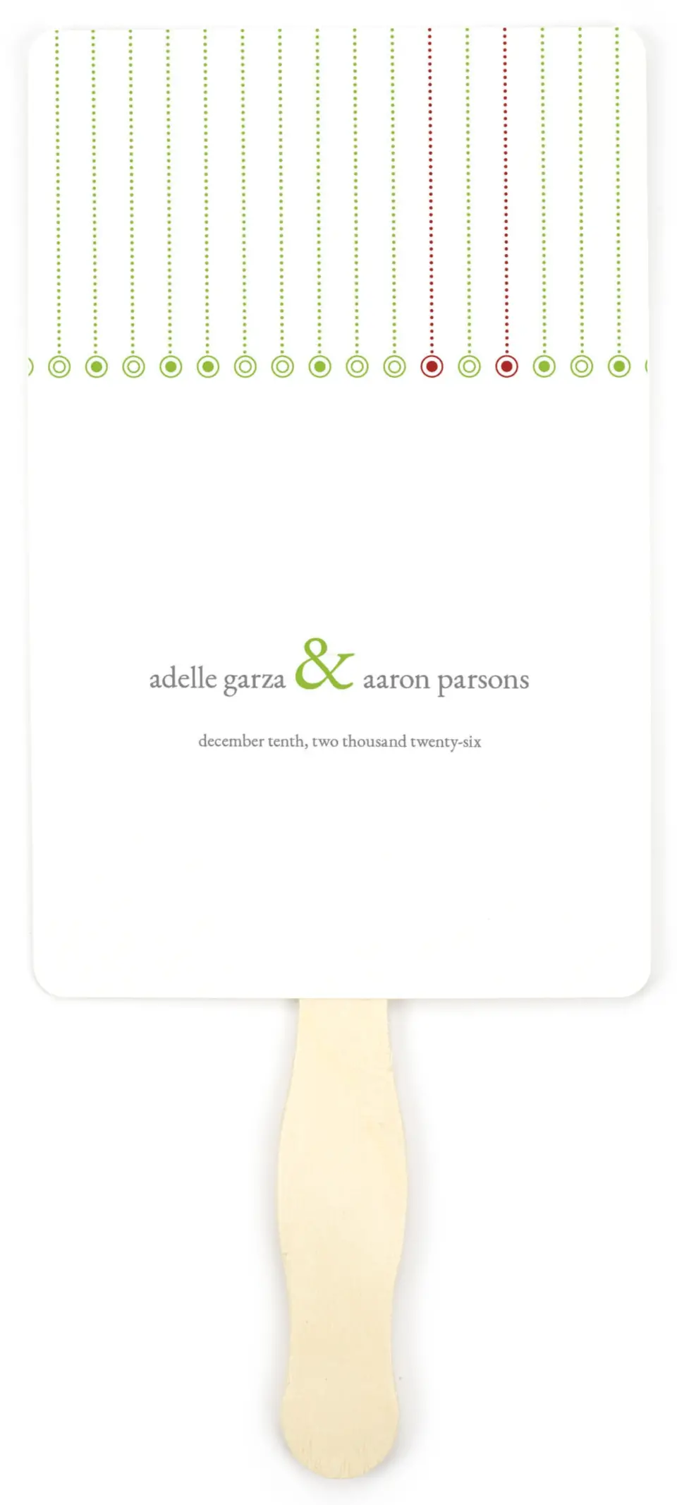 This is a 5" x 7⅞" Wedding Program Fan called Ornament Stripe printed in full color on Premium Smooth paper
