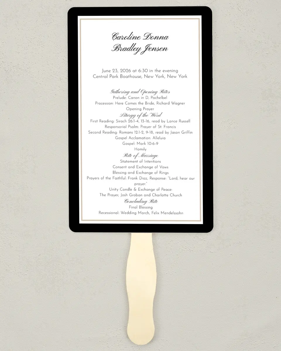 This is a 5" x 7⅞" Wedding Program Fan called Vision of Love printed in full color on Premium Smooth paper