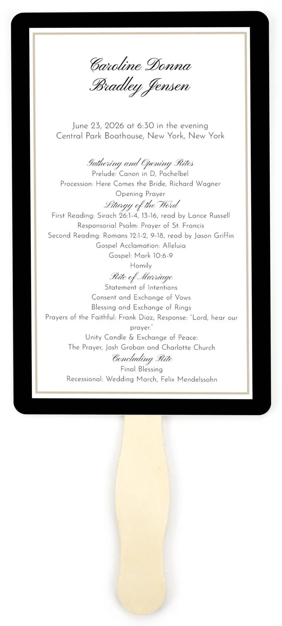 This is a 5" x 7⅞" Wedding Program Fan called Vision of Love printed in full color on Premium Smooth paper