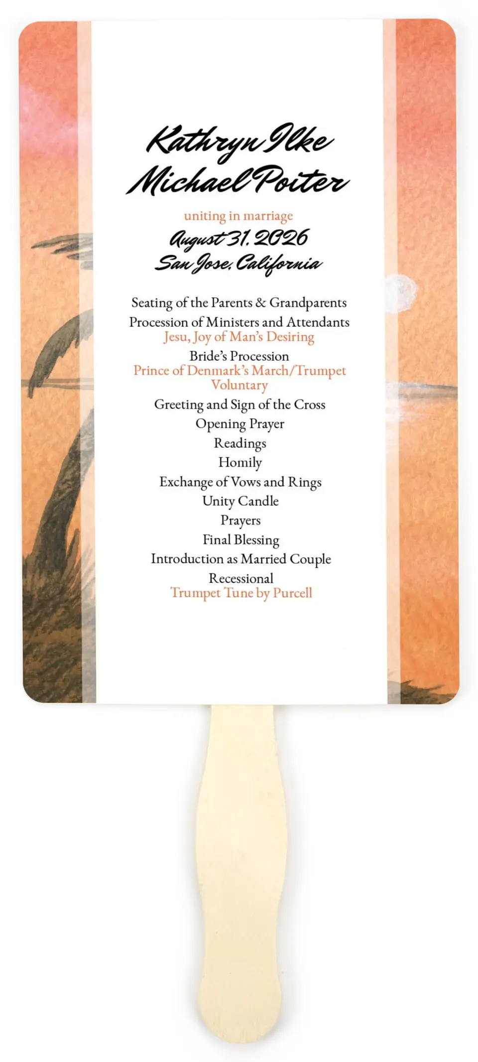 This is a 5" x 7⅞" Wedding Program Fan called Island Oasis printed in full color on Premium Smooth paper