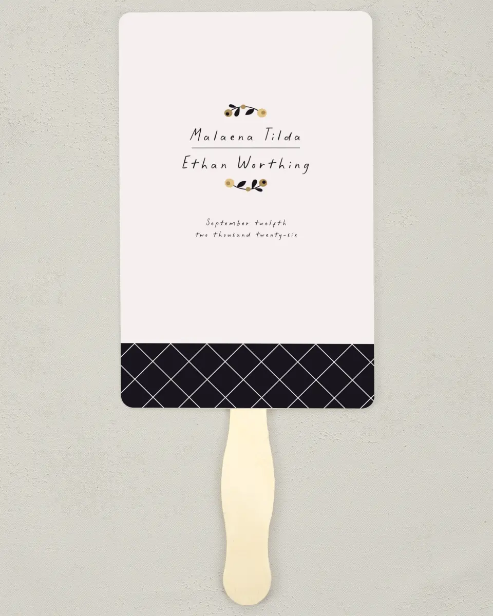 This is a 5" x 7⅞" Wedding Program Fan called An Autumn Affair printed in full color on Premium Smooth paper