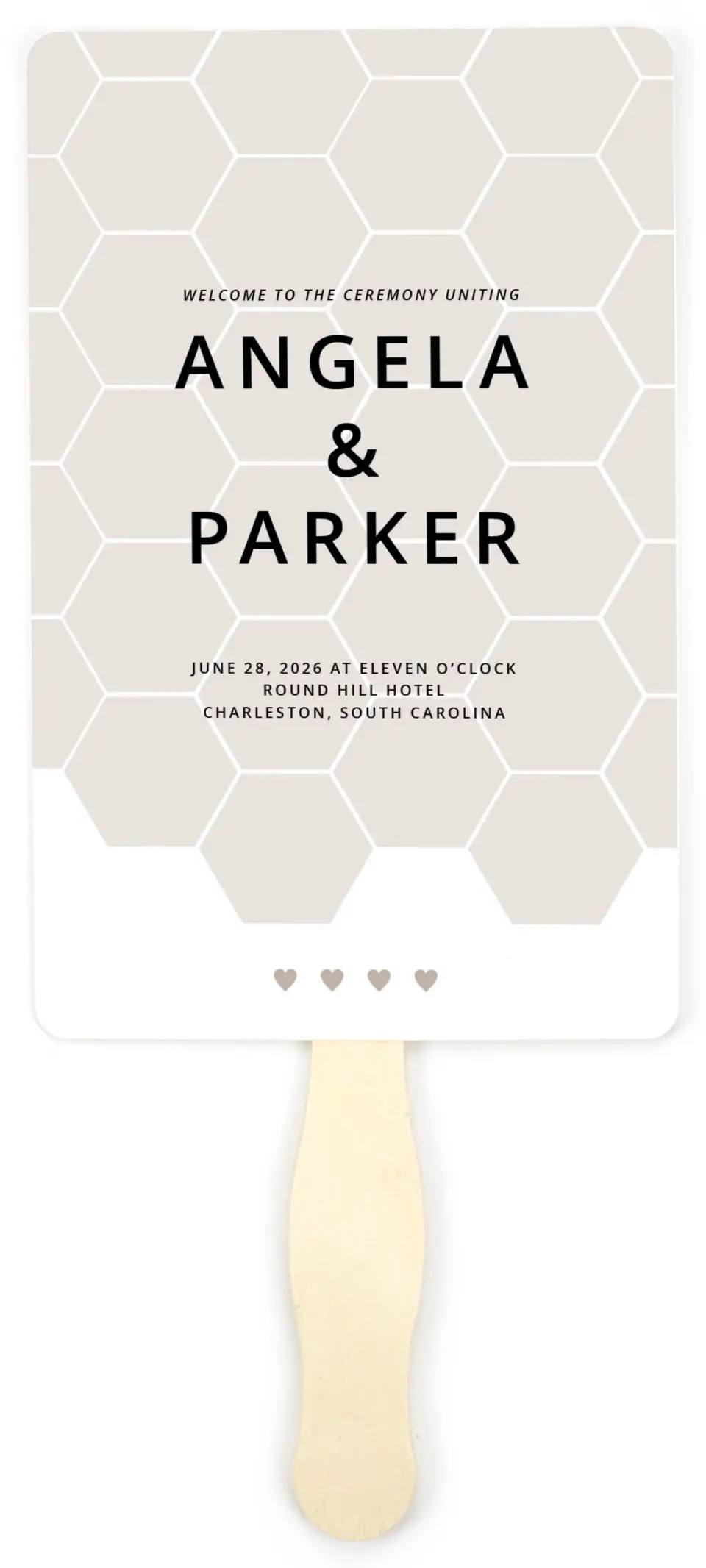 This is a 5" x 7⅞" Wedding Program Fan called Honeycomb Sweetness printed in full color on Premium Smooth paper