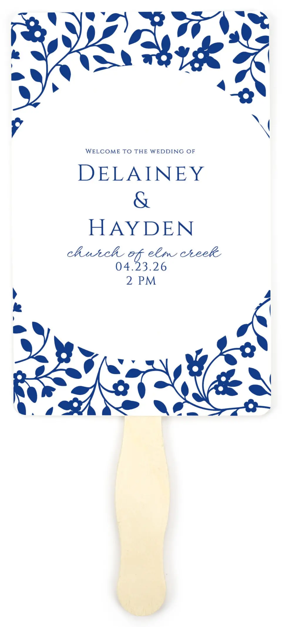 This is a 5" x 7⅞" Wedding Program Fan called Secret Garden printed in full color on Premium Smooth paper