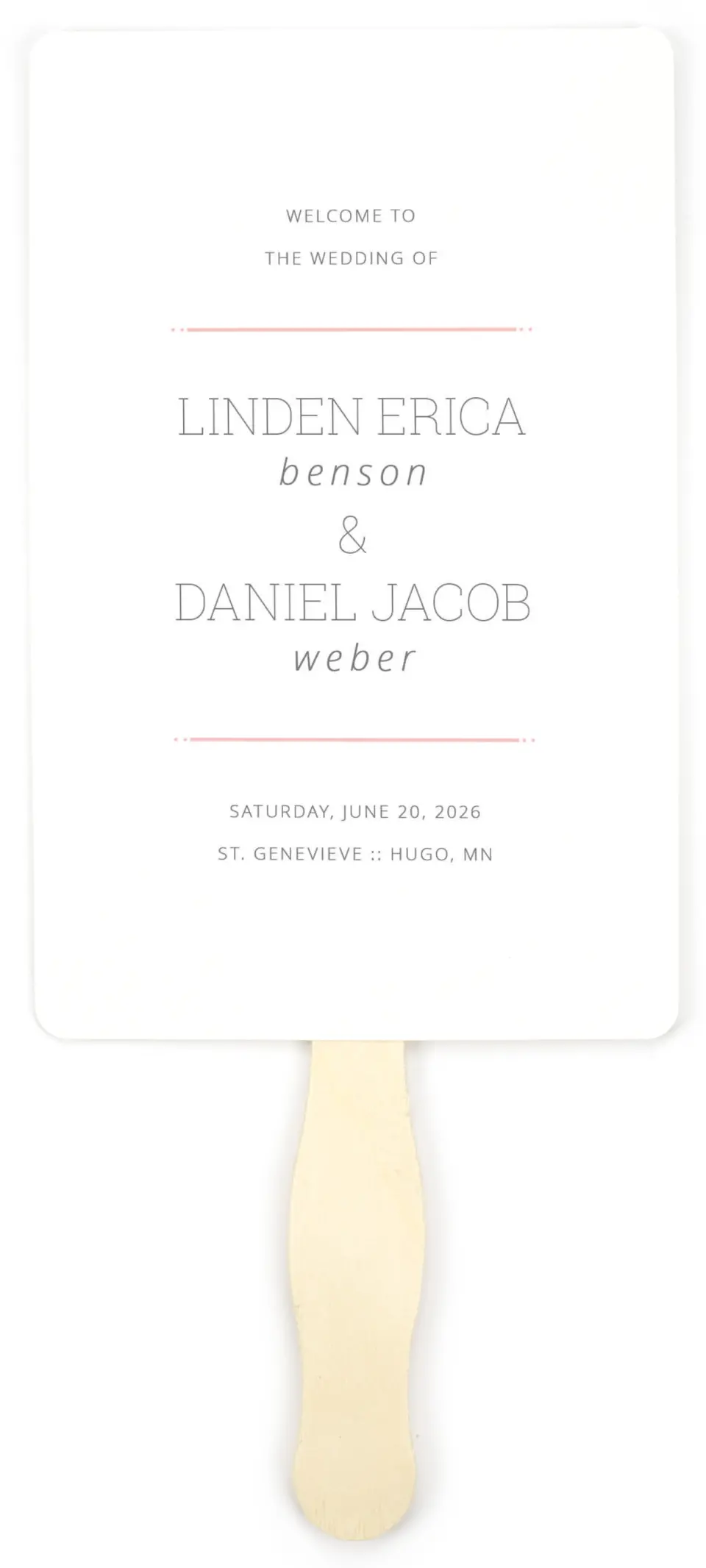 This is a 5" x 7⅞" Wedding Program Fan called Sweetly Charmed printed in full color on Premium Smooth paper