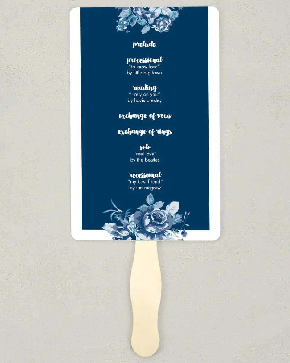 This is a 5" x 7⅞" Wedding Program Fan called Winsome Bouquet printed in full color on Premium Smooth paper
