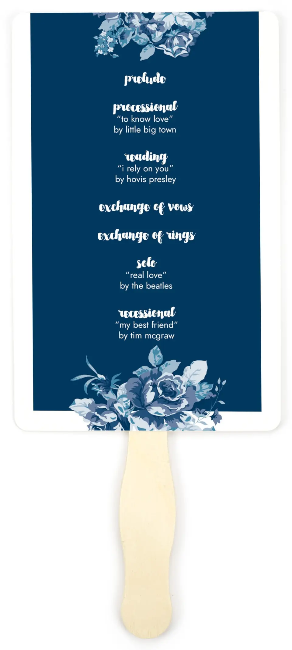 This is a 5" x 7⅞" Wedding Program Fan called Winsome Bouquet printed in full color on Premium Smooth paper
