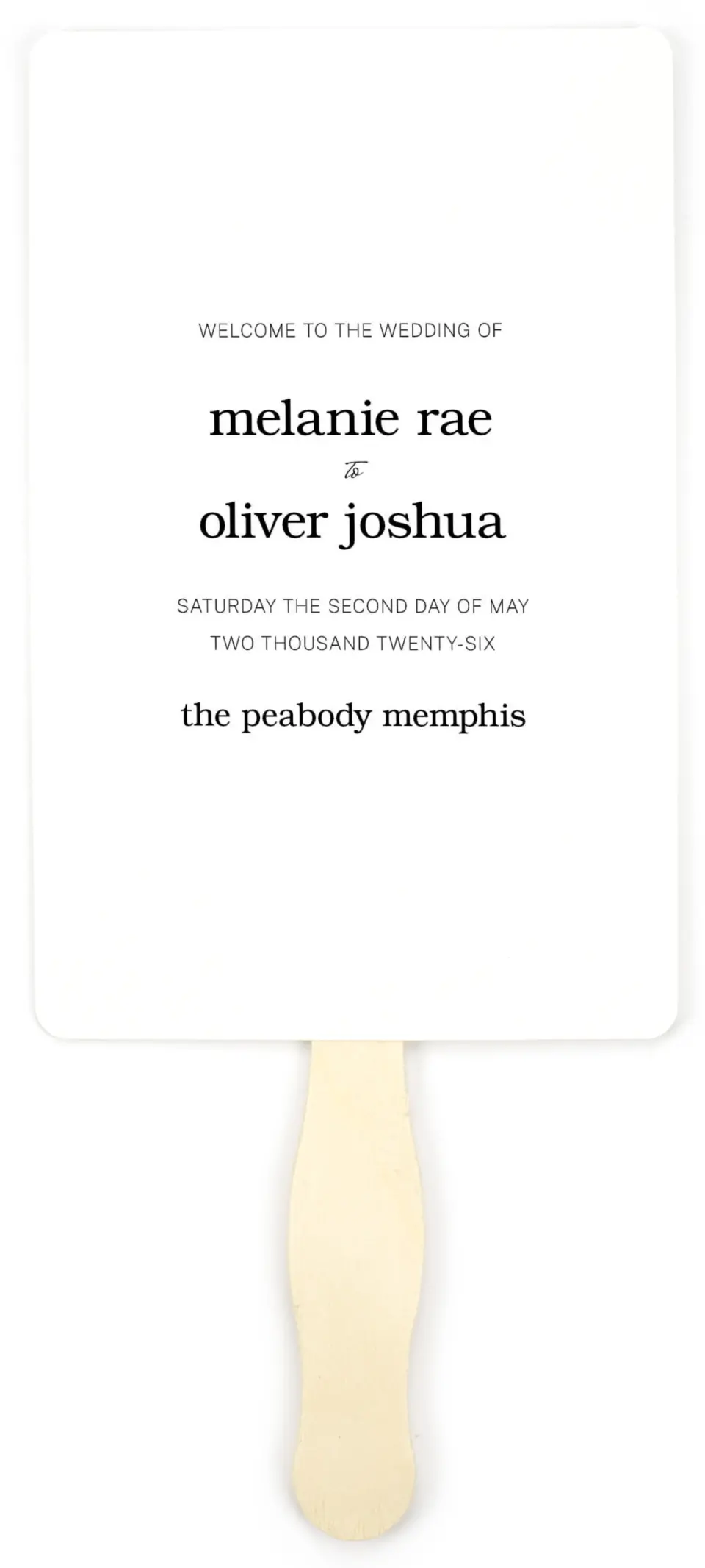 This is a 5" x 7⅞" Wedding Program Fan called Simply Pristine printed in full color on Premium Smooth paper