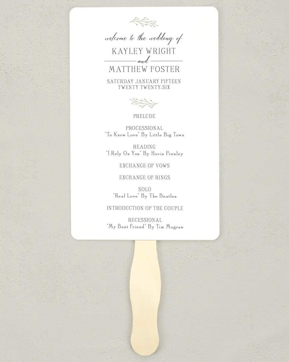 This is a 5" x 7⅞" Wedding Program Fan called Enchanting Crown printed in full color on Premium Smooth paper