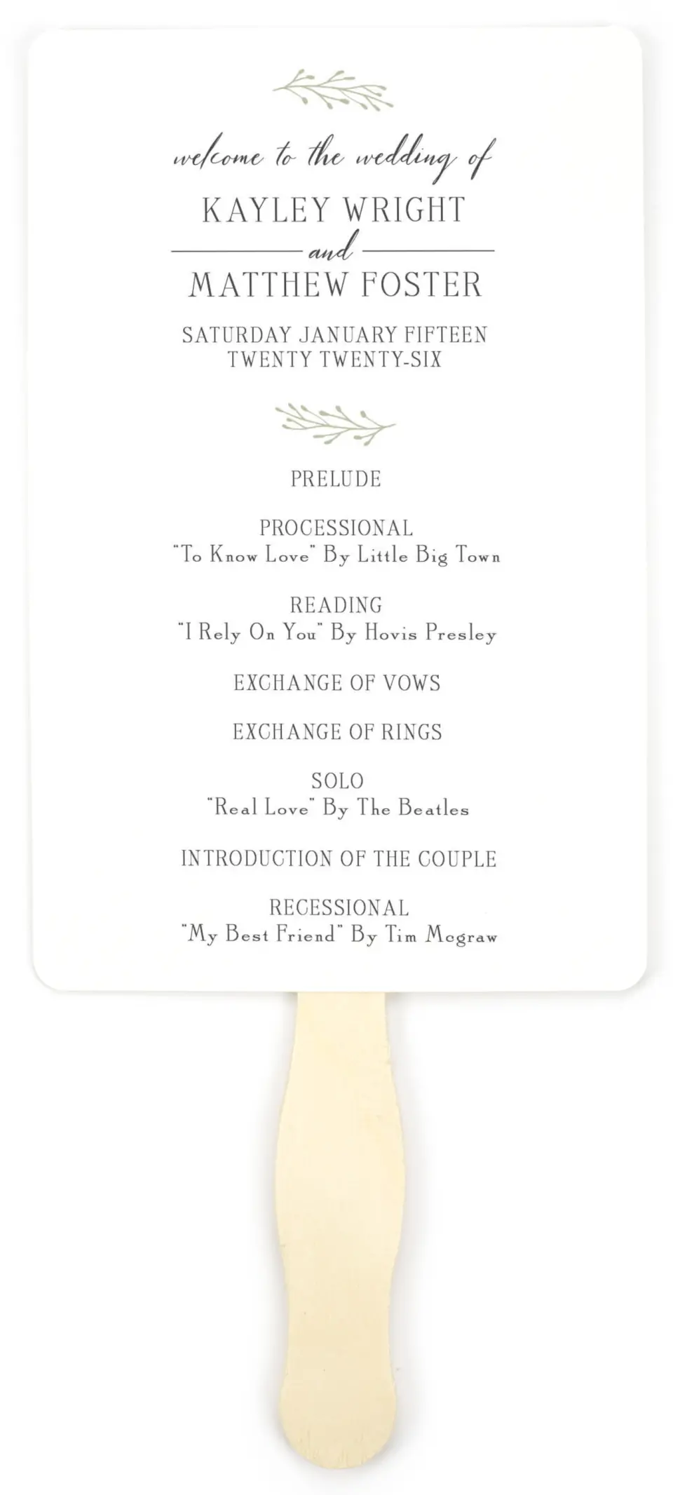 This is a 5" x 7⅞" Wedding Program Fan called Enchanting Crown printed in full color on Premium Smooth paper