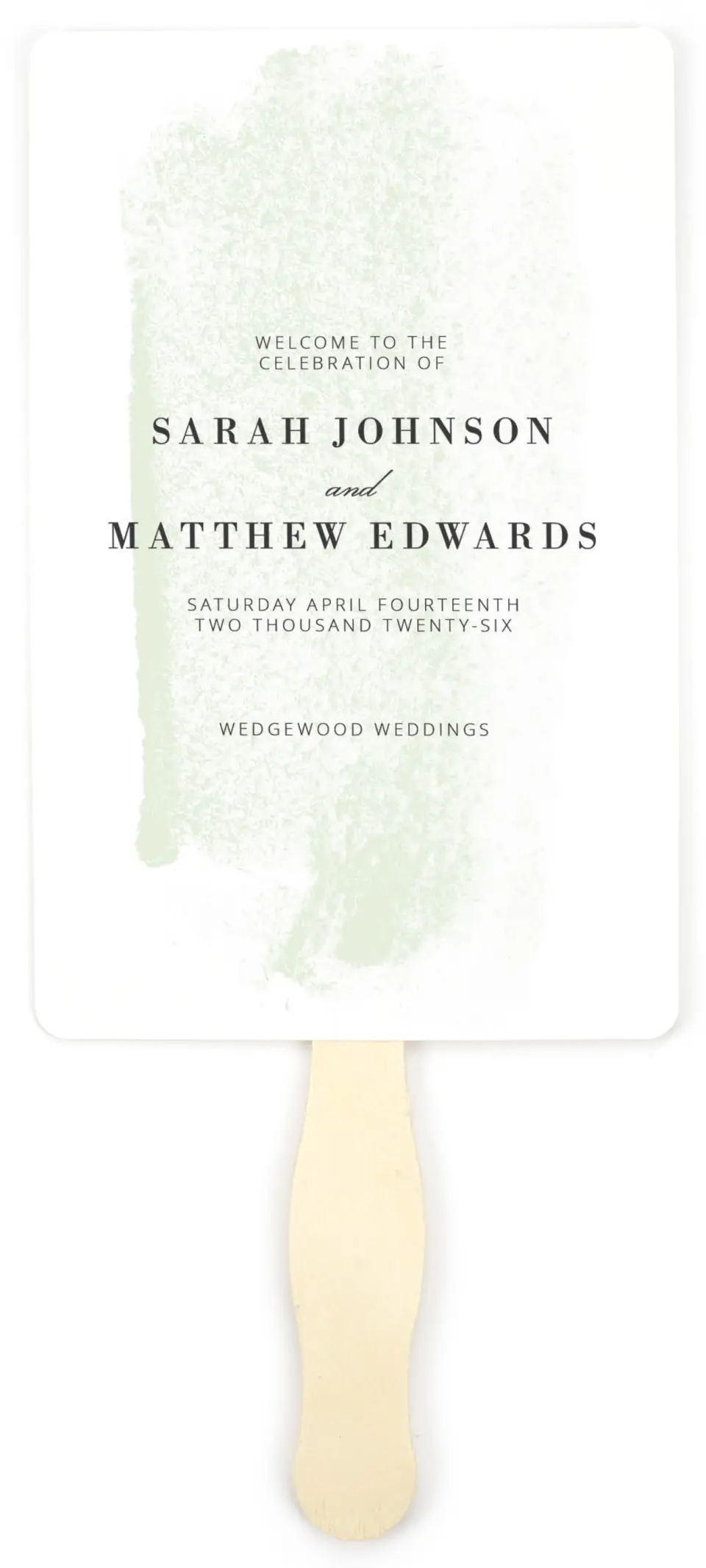 This is a 5" x 7⅞" Wedding Program Fan called Tranquil Twinkle printed in full color on Premium Smooth paper