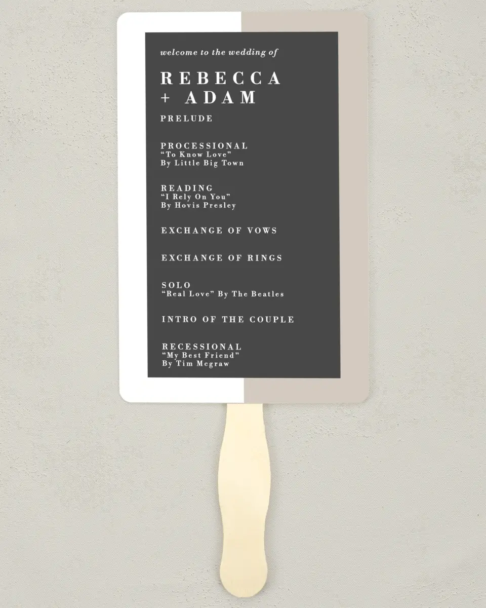 This is a 5" x 7⅞" Wedding Program Fan called Merging Love printed in full color on Premium Smooth paper
