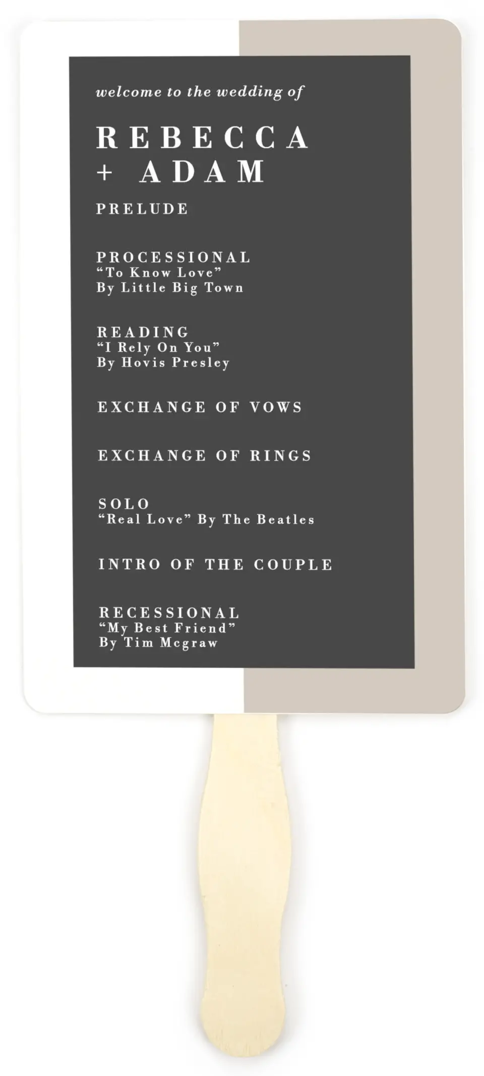 This is a 5" x 7⅞" Wedding Program Fan called Merging Love printed in full color on Premium Smooth paper