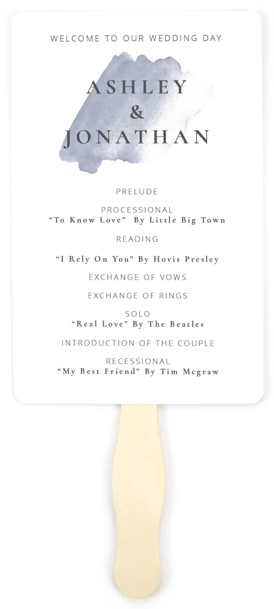 This is a 5" x 7⅞" Wedding Program Fan called Stroke of Luck printed in full color on Premium Smooth paper