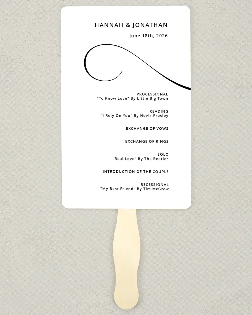 This is a 5" x 7⅞" Wedding Program Fan called Love Infinity printed in full color on Premium Smooth paper
