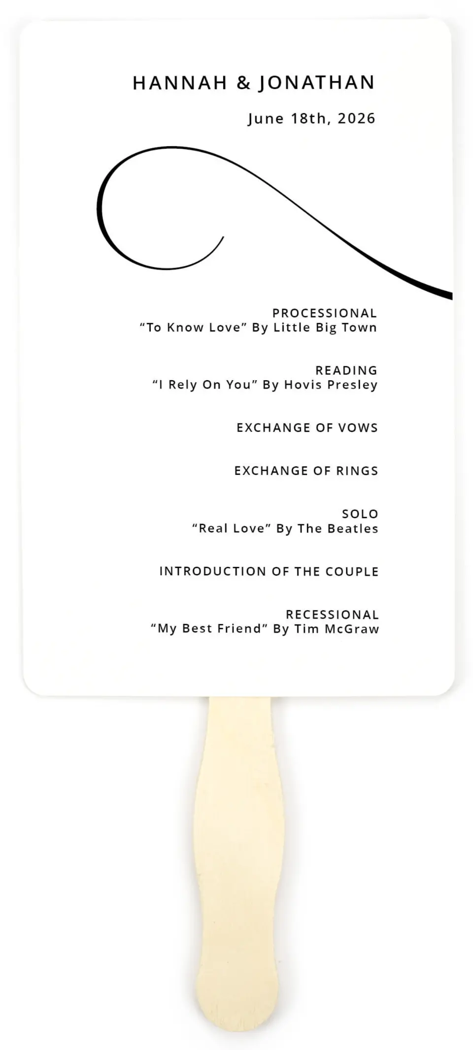 This is a 5" x 7⅞" Wedding Program Fan called Love Infinity printed in full color on Premium Smooth paper