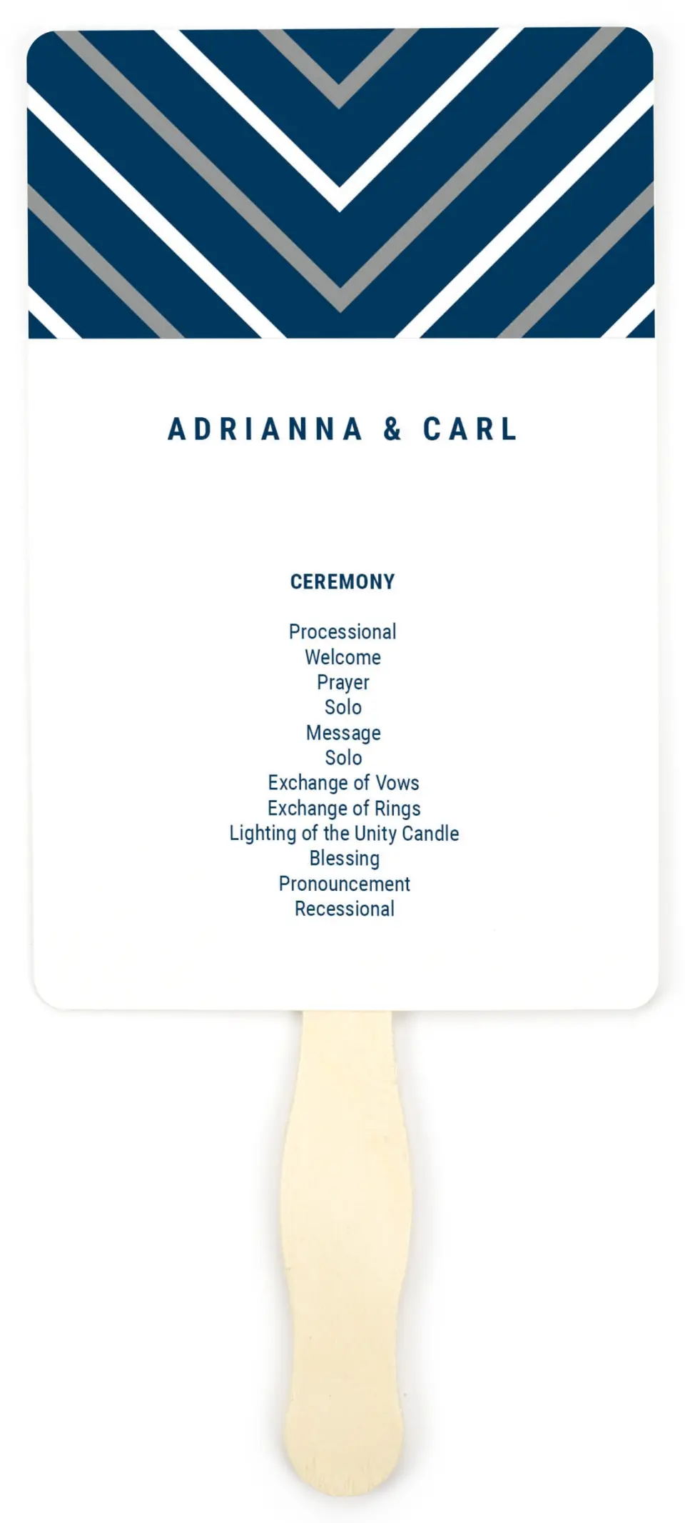This is a 5" x 7⅞" Wedding Program Fan called Posh Chevron printed in full color on Premium Smooth paper