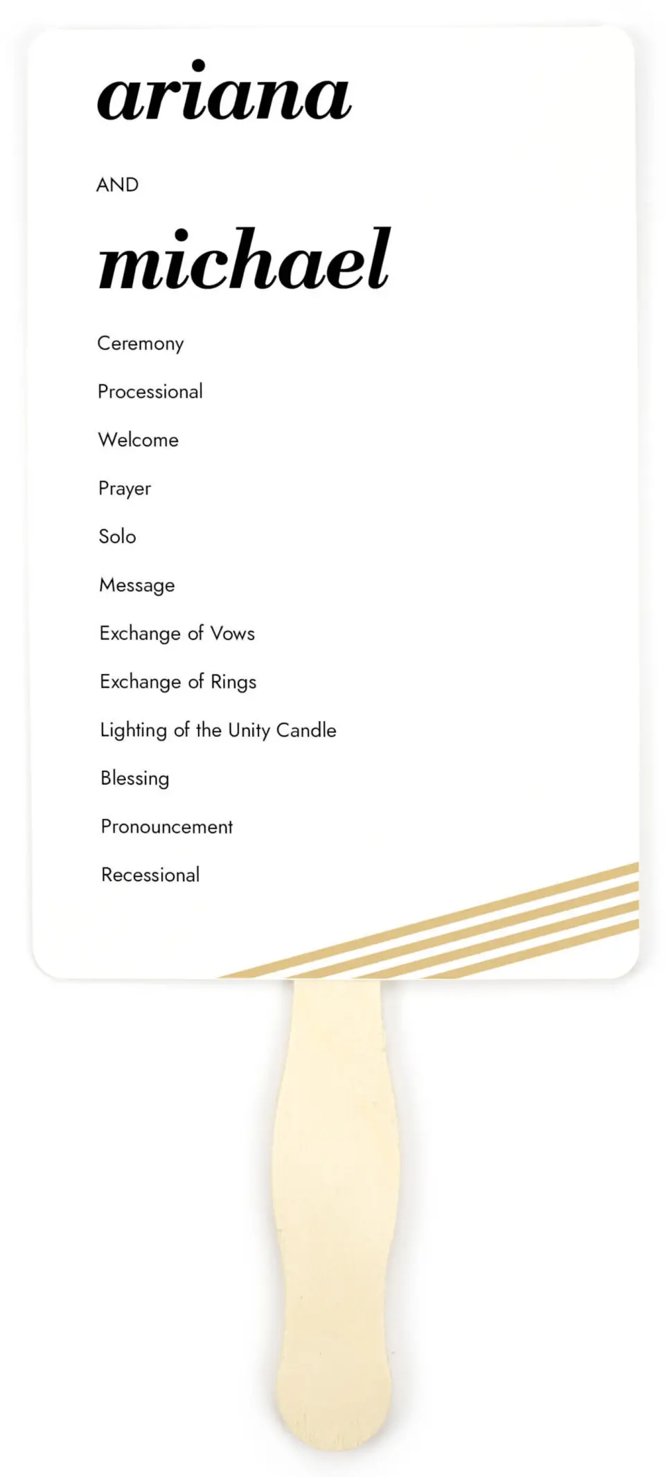 This is a 5" x 7⅞" Wedding Program Fan called Forever Gilded printed in full color on Premium Smooth paper