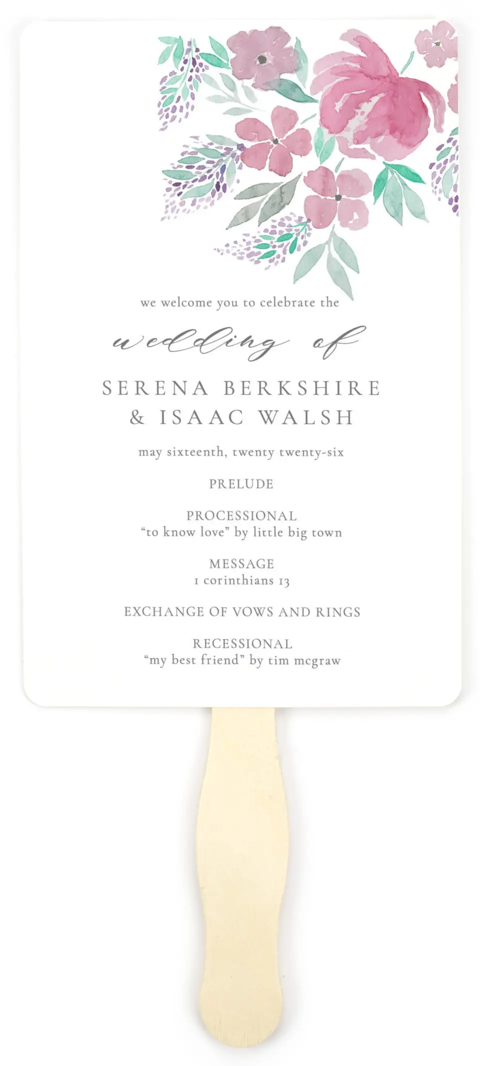 This is a 5" x 7⅞" Wedding Program Fan called Antique Splendor printed in full color on Premium Smooth paper