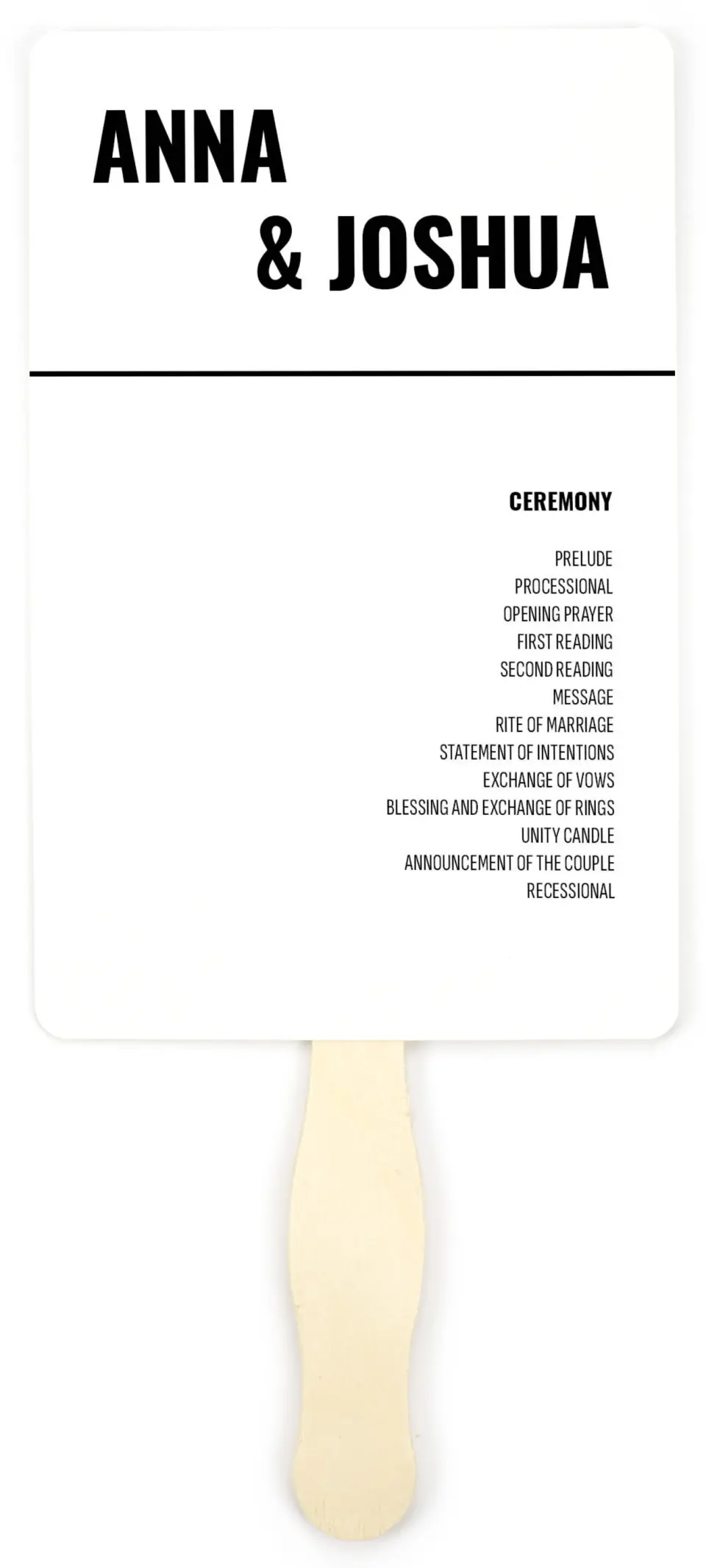 This is a 5" x 7⅞" Wedding Program Fan called Stunning Symmetry printed in full color on Premium Smooth paper