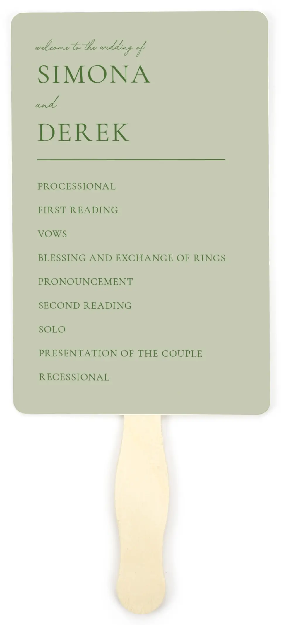 This is a 5" x 7⅞" Wedding Program Fan called Rustic Grace printed in full color on Premium Smooth paper