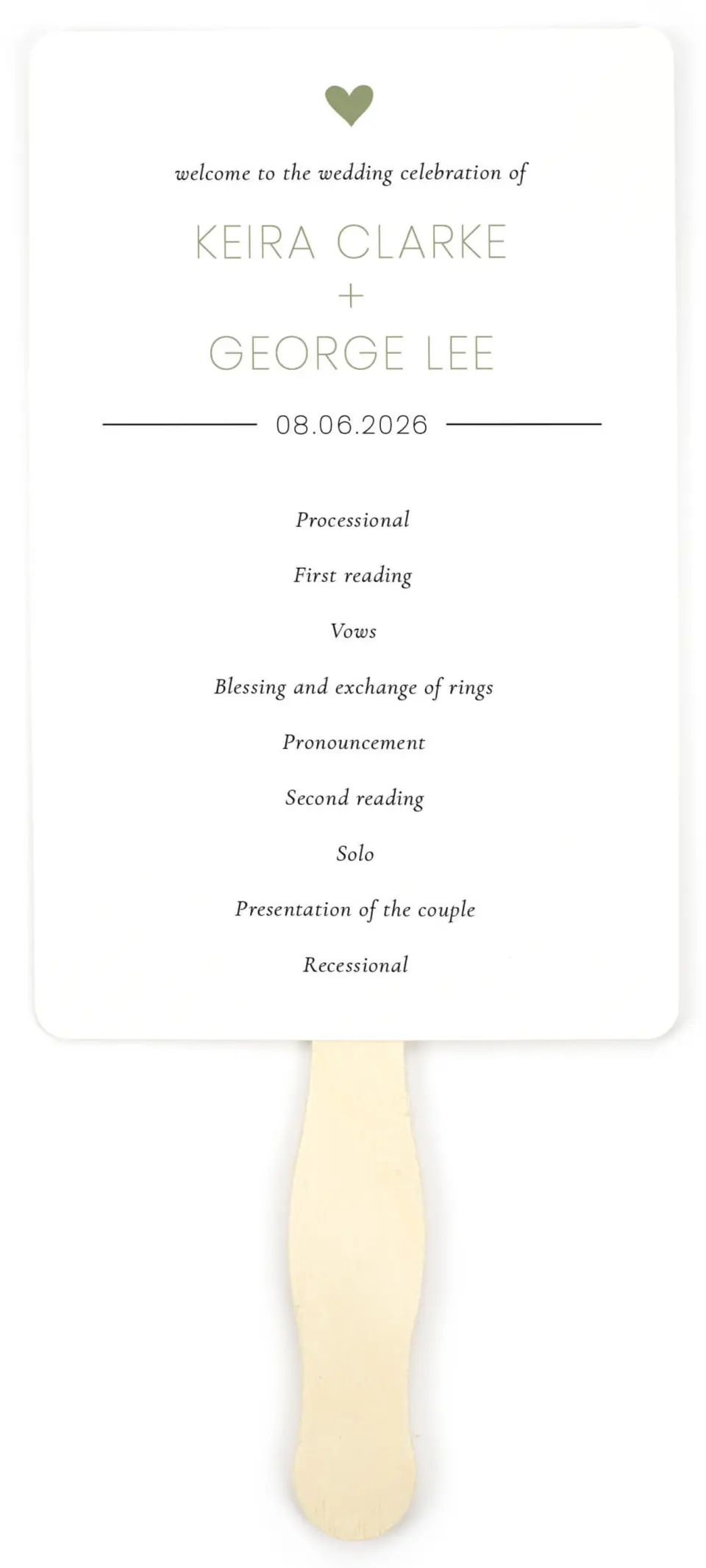 This is a 5" x 7⅞" Wedding Program Fan called Heavenly Hearts printed in full color on Premium Smooth paper