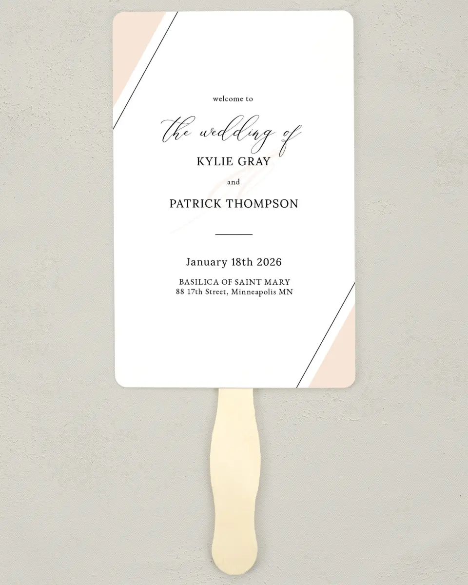 This is a 5" x 7⅞" Wedding Program Fan called Love Sweet Love printed in full color on Premium Smooth paper