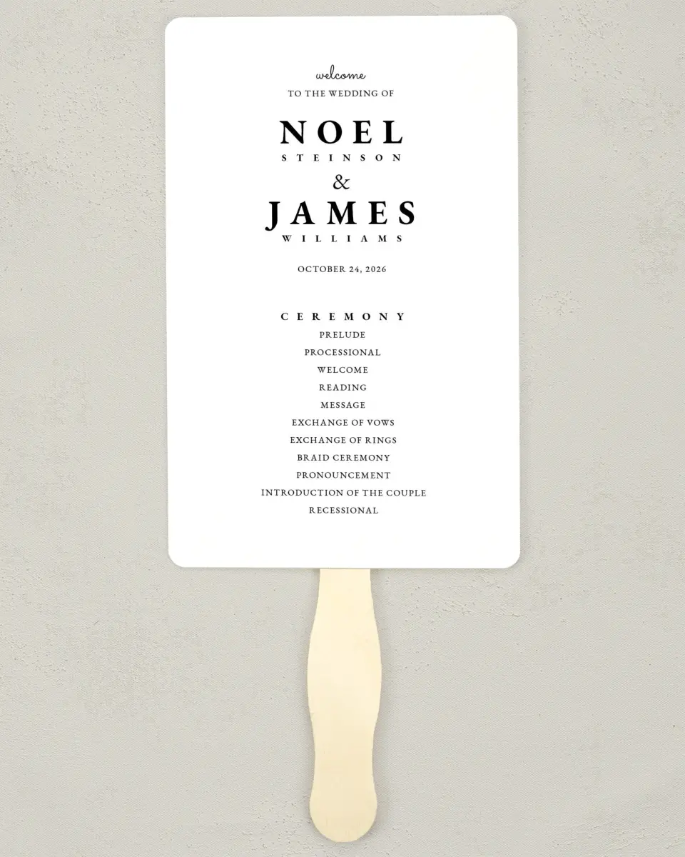 This is a 5" x 7⅞" Wedding Program Fan called Lavish Leaves printed in full color on Premium Smooth paper
