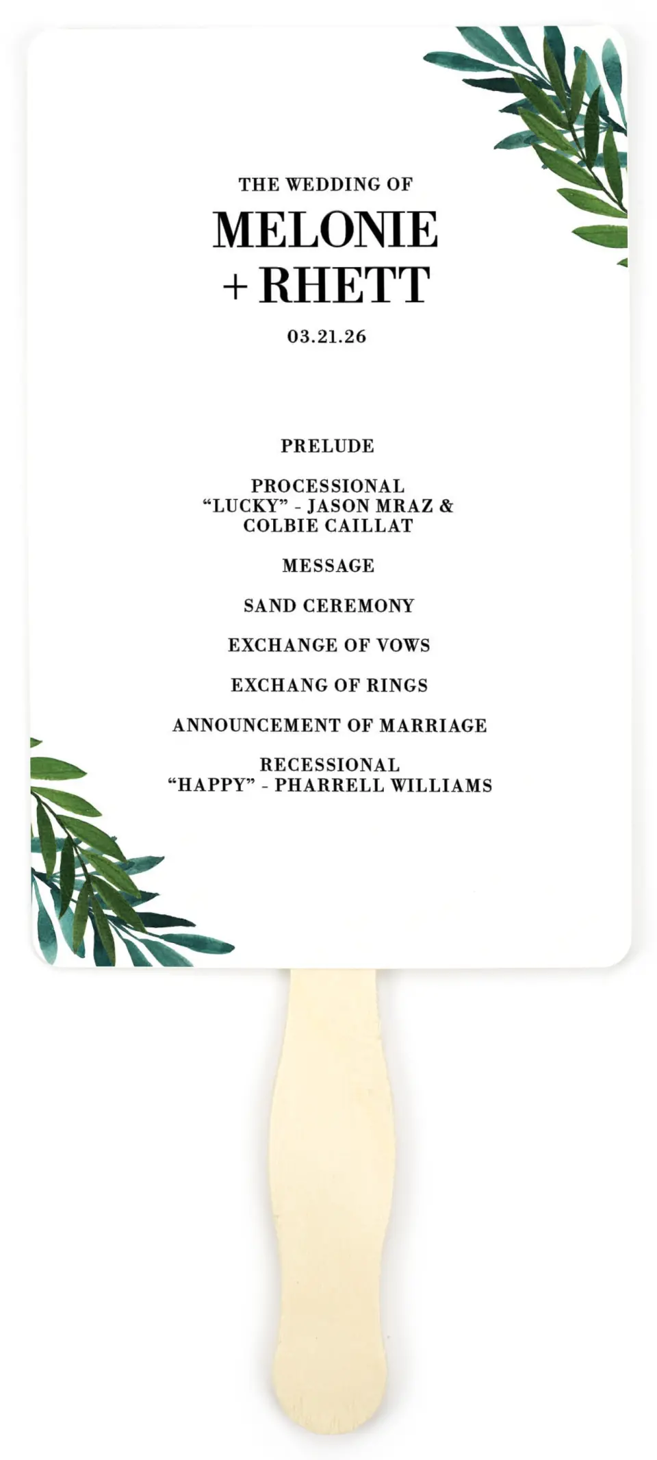 This is a 5" x 7⅞" Wedding Program Fan called Sweet Eternity printed in full color on Premium Smooth paper
