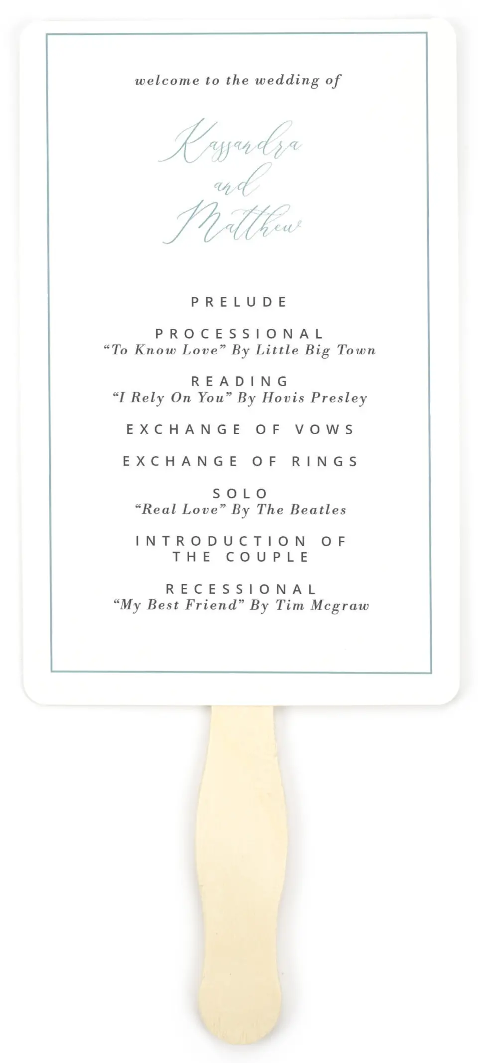 This is a 5" x 7⅞" Wedding Program Fan called Eternal Love printed in full color on Premium Smooth paper