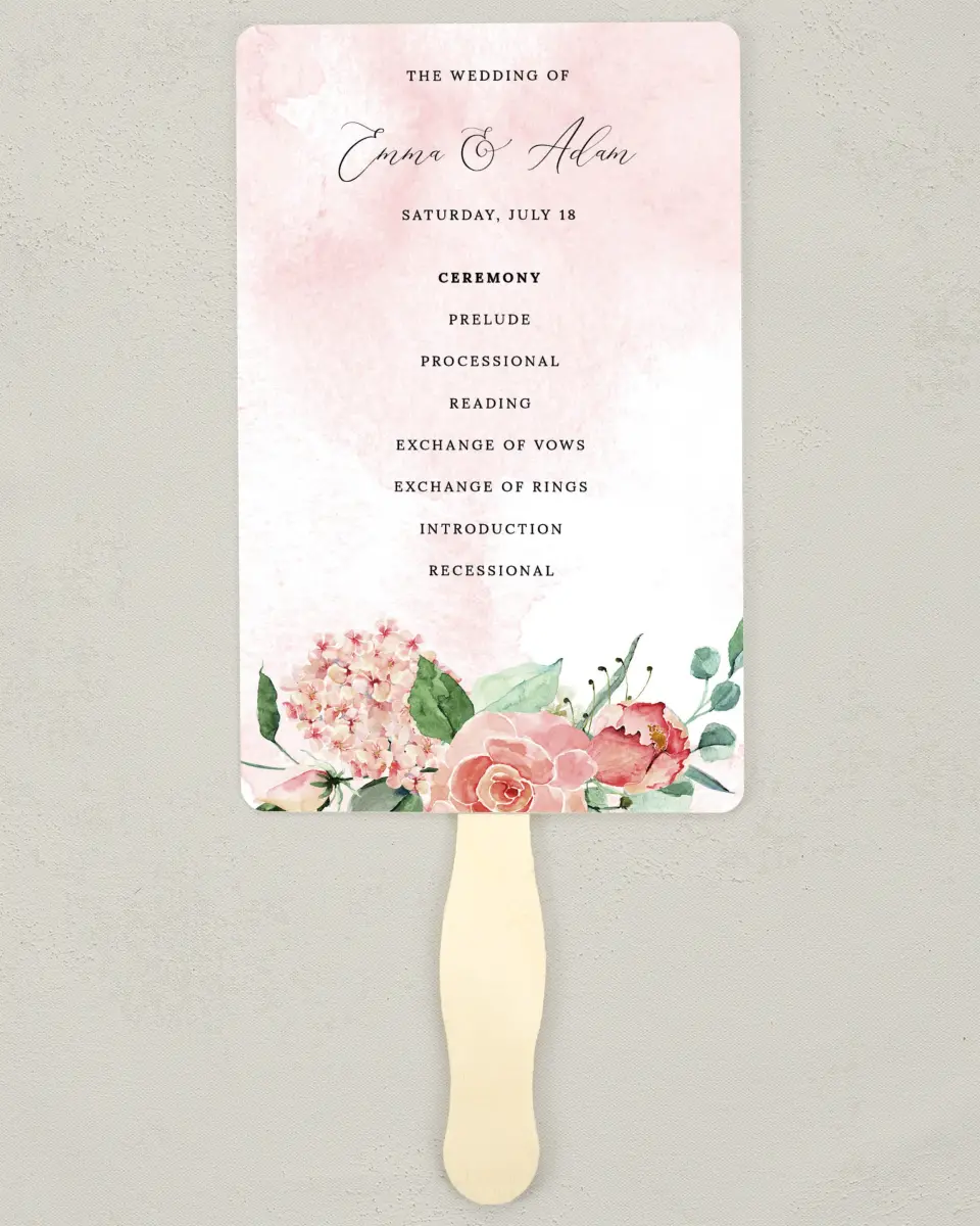 This is a 5" x 7⅞" Wedding Program Fan called Enchanted Crown printed in full color on Premium Smooth paper