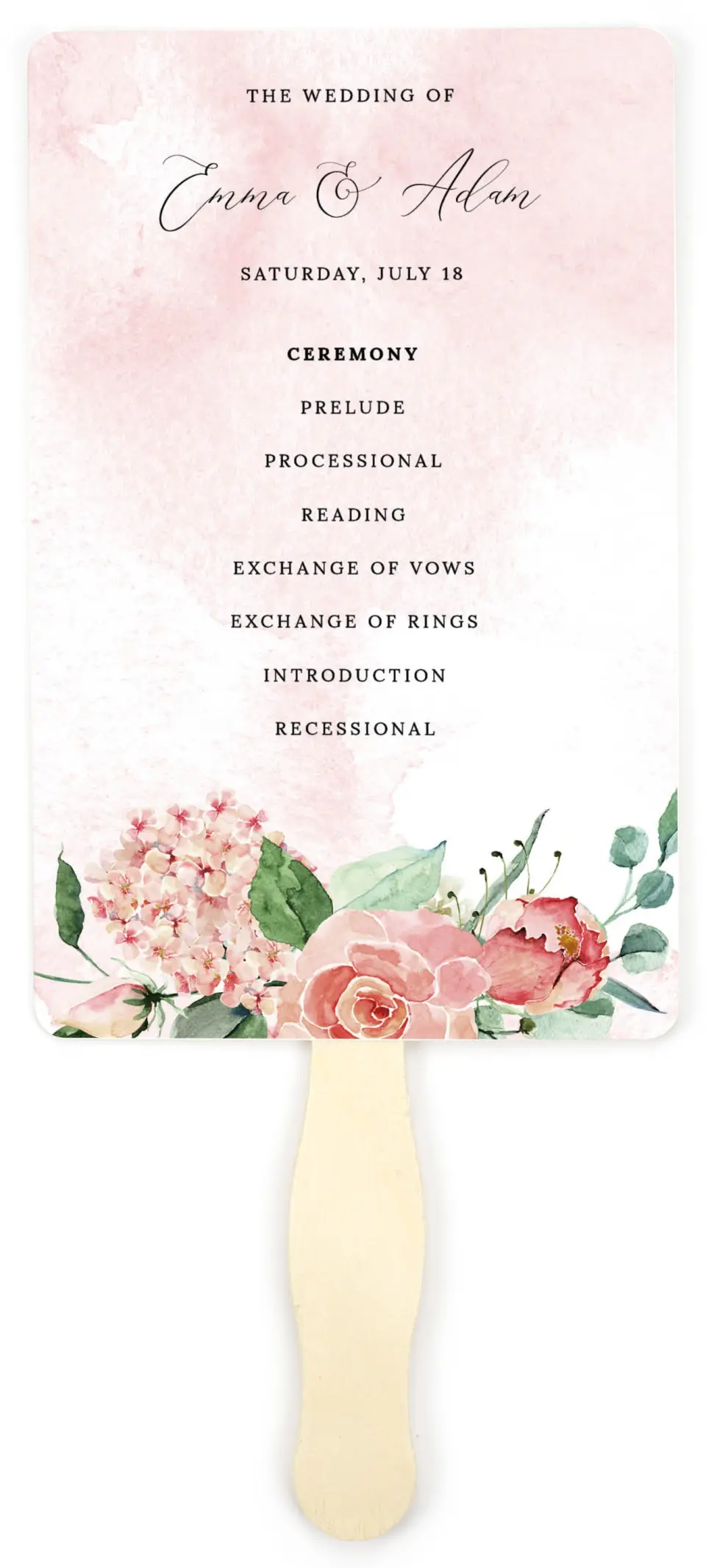 This is a 5" x 7⅞" Wedding Program Fan called Enchanted Crown printed in full color on Premium Smooth paper