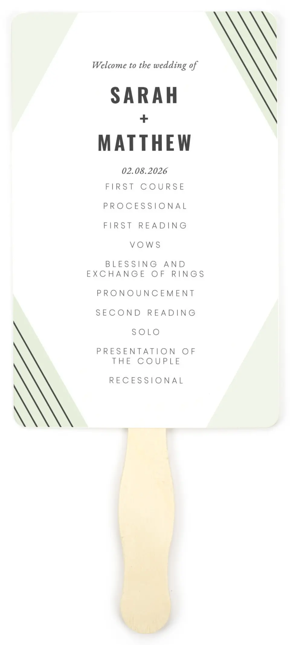 This is a 5" x 7⅞" Wedding Program Fan called Geometric Weave printed in full color on Premium Smooth paper