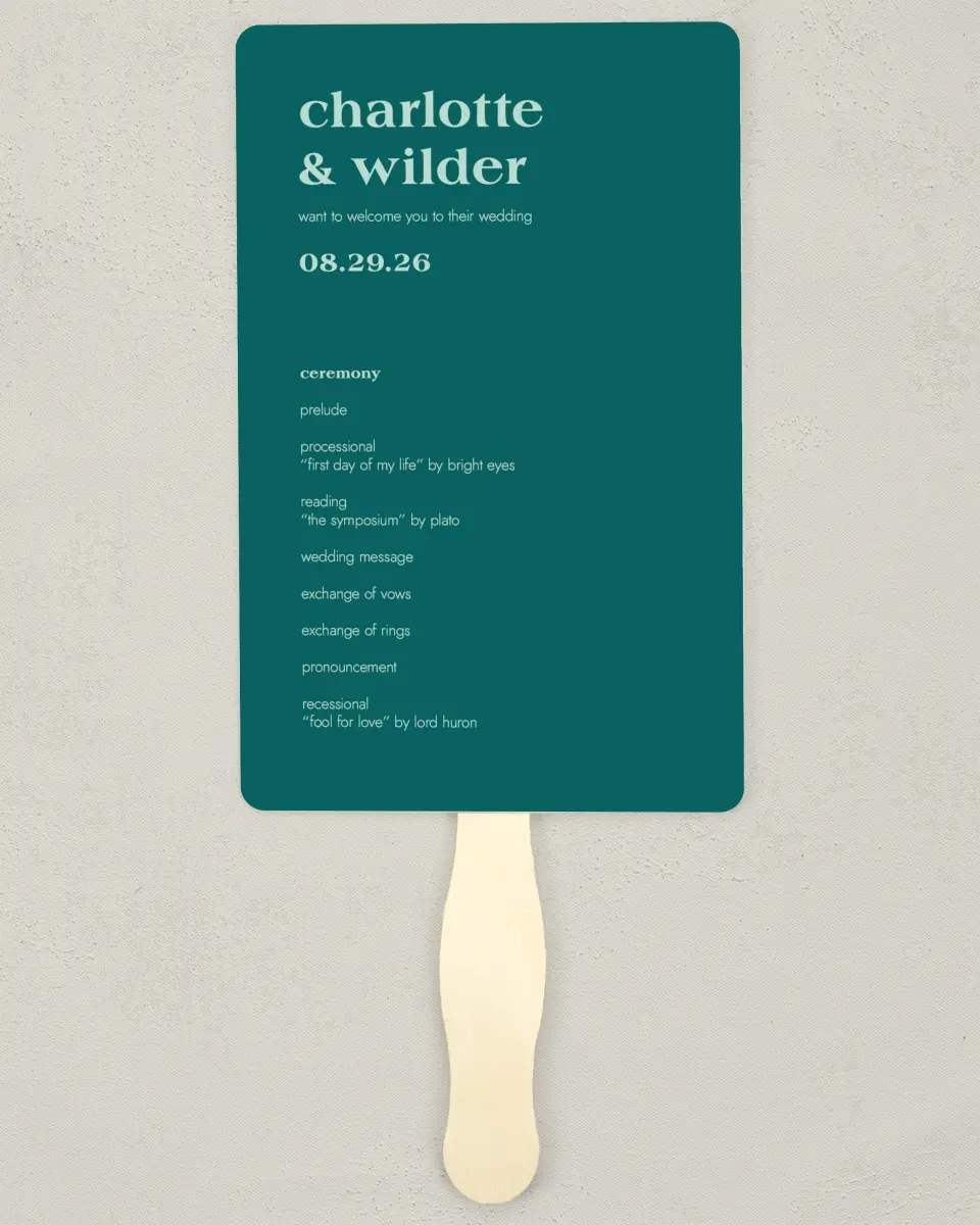 This is a 5" x 7⅞" Wedding Program Fan called Love Eternal printed in full color on Premium Smooth paper