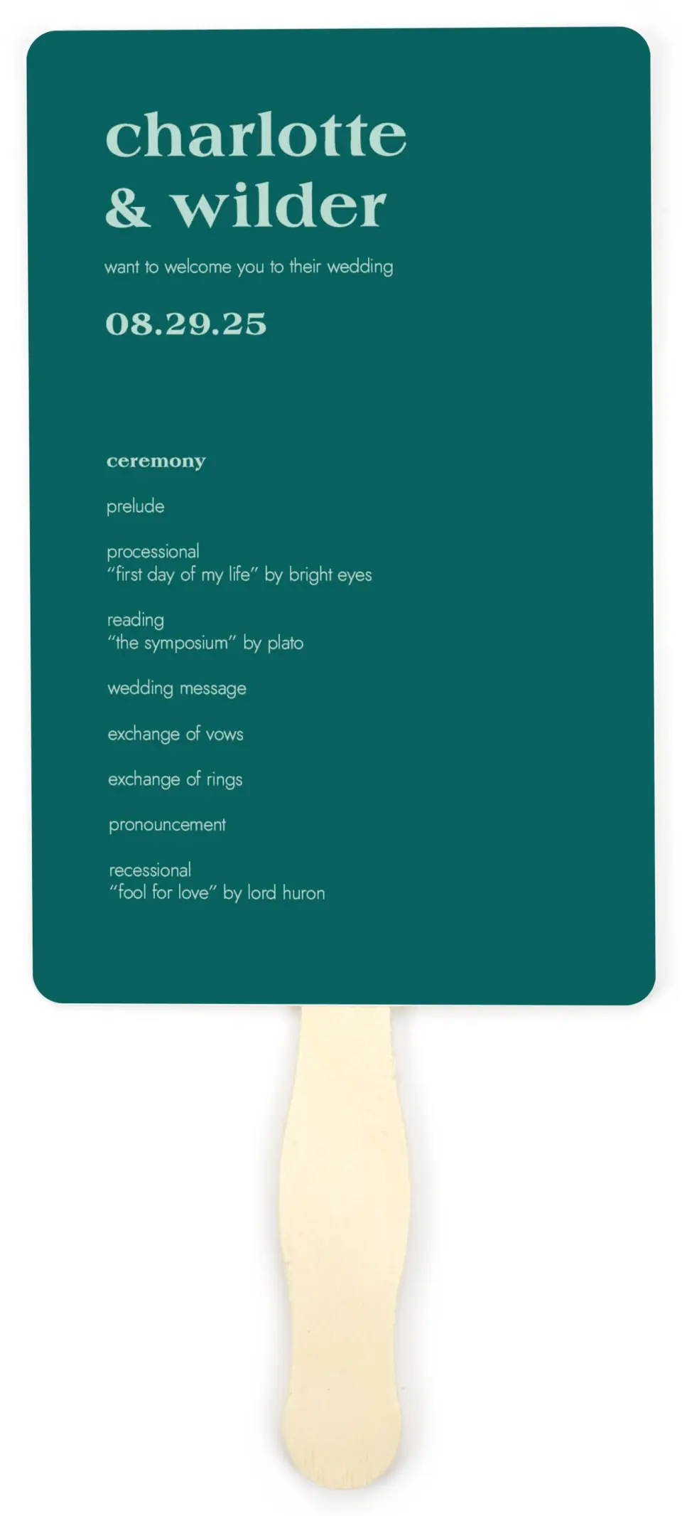 This is a 5" x 7⅞" Wedding Program Fan called Love Eternal printed in full color on Premium Smooth paper