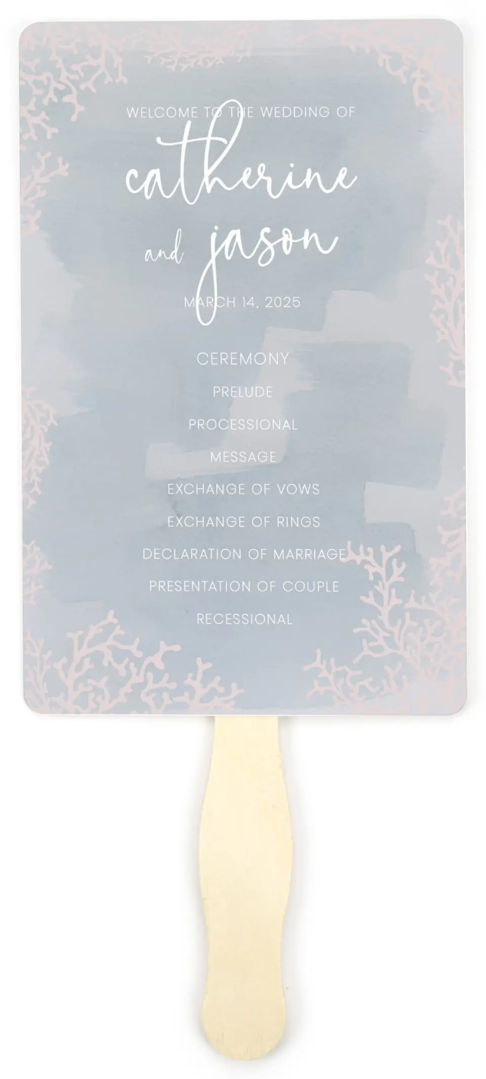 This is a 5" x 7⅞" Wedding Program Fan called Enchanting Sea printed in full color on Premium Smooth paper