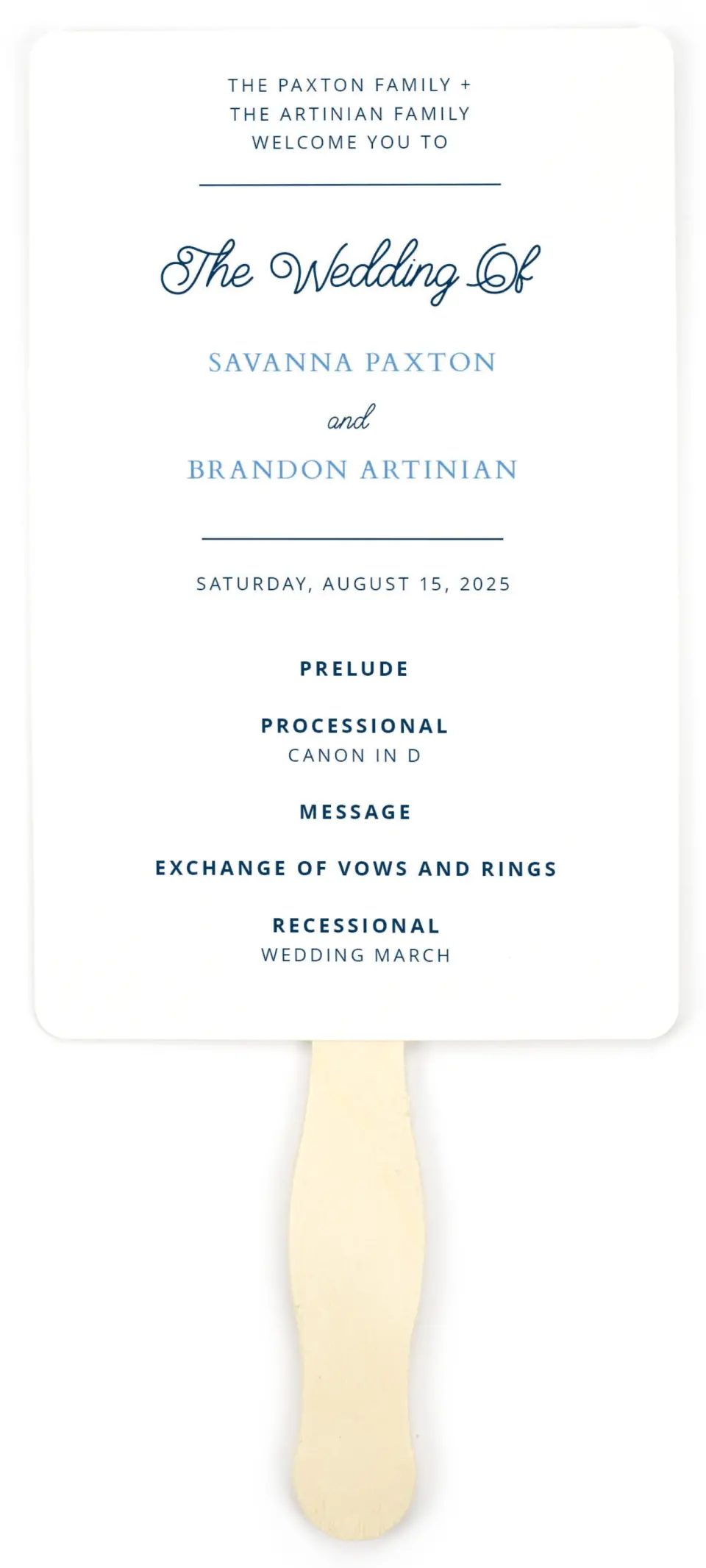 This is a 5" x 7⅞" Wedding Program Fan called Beachcomber printed in full color on Premium Smooth paper