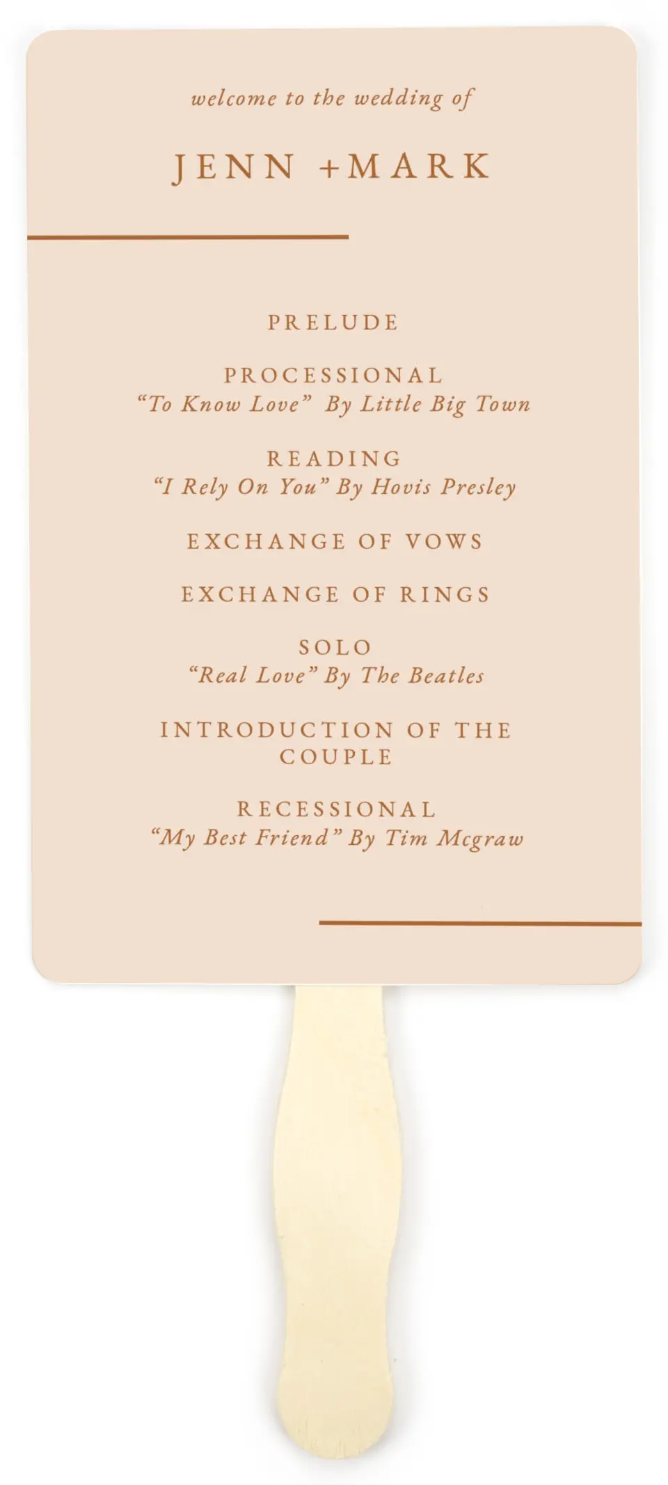 This is a 5" x 7⅞" Wedding Program Fan called Adorable Duo printed in full color on Premium Smooth paper