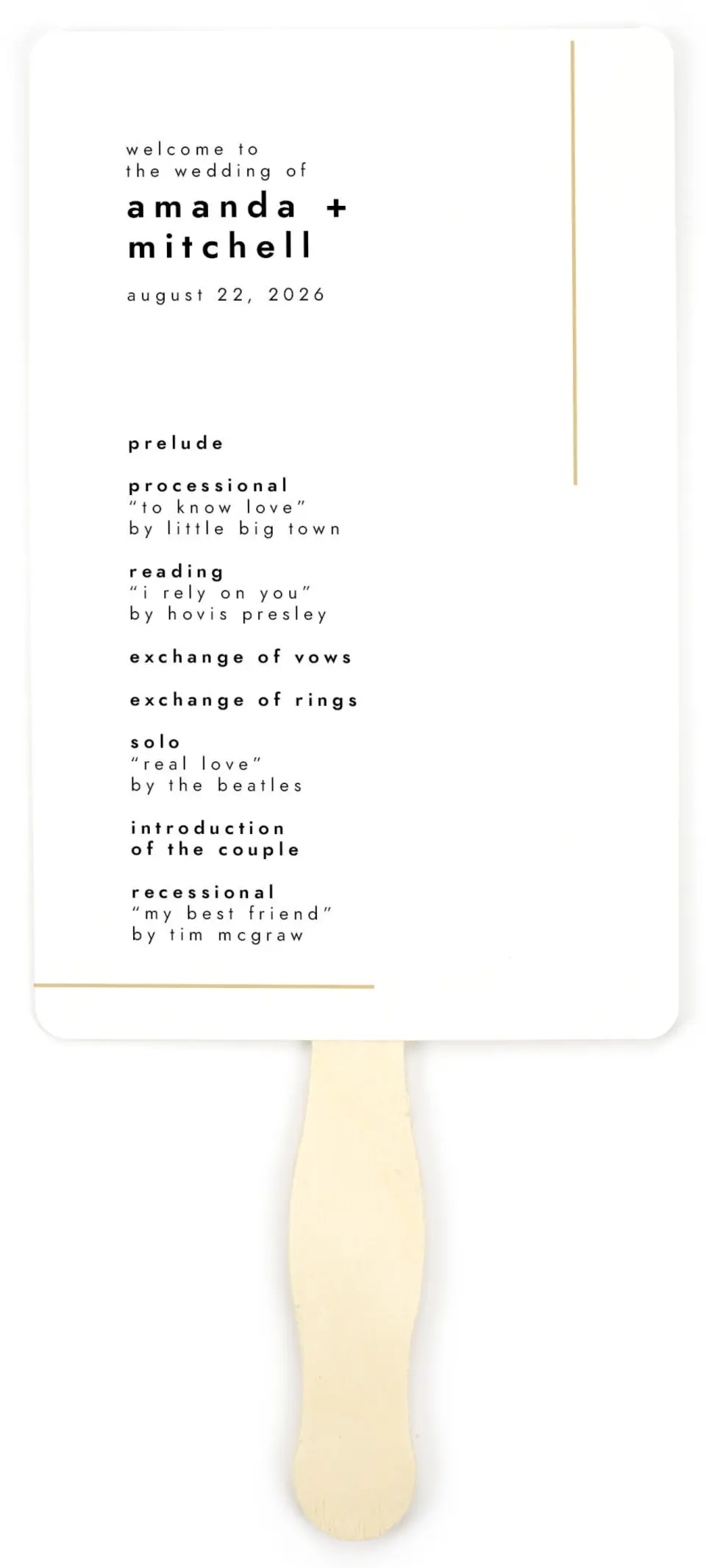 This is a 5" x 7⅞" Wedding Program Fan called The Proposal printed in full color on Premium Smooth paper