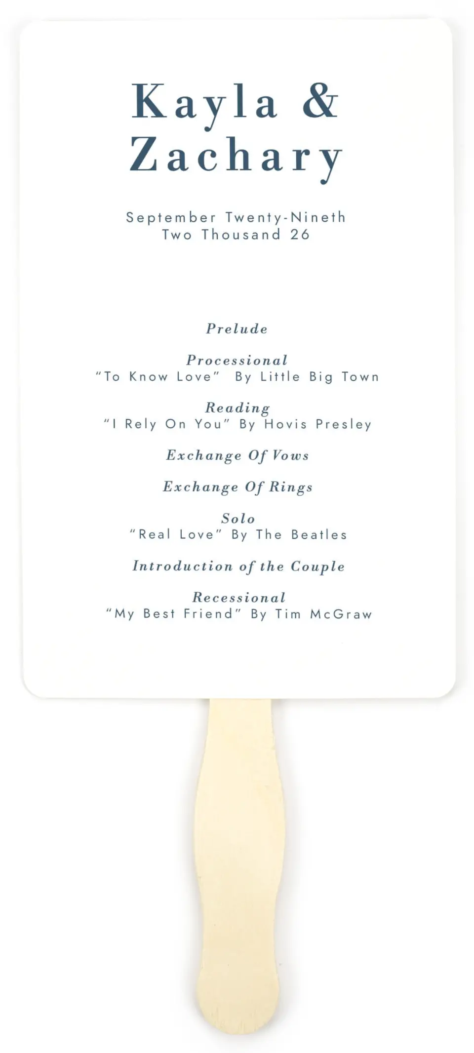 This is a 5" x 7⅞" Wedding Program Fan called Perfect Picture printed in full color on Premium Smooth paper