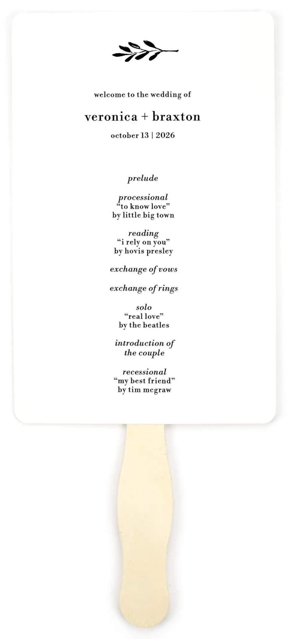 This is a 5" x 7⅞" Wedding Program Fan called Stacked Squares printed in full color on Premium Smooth paper