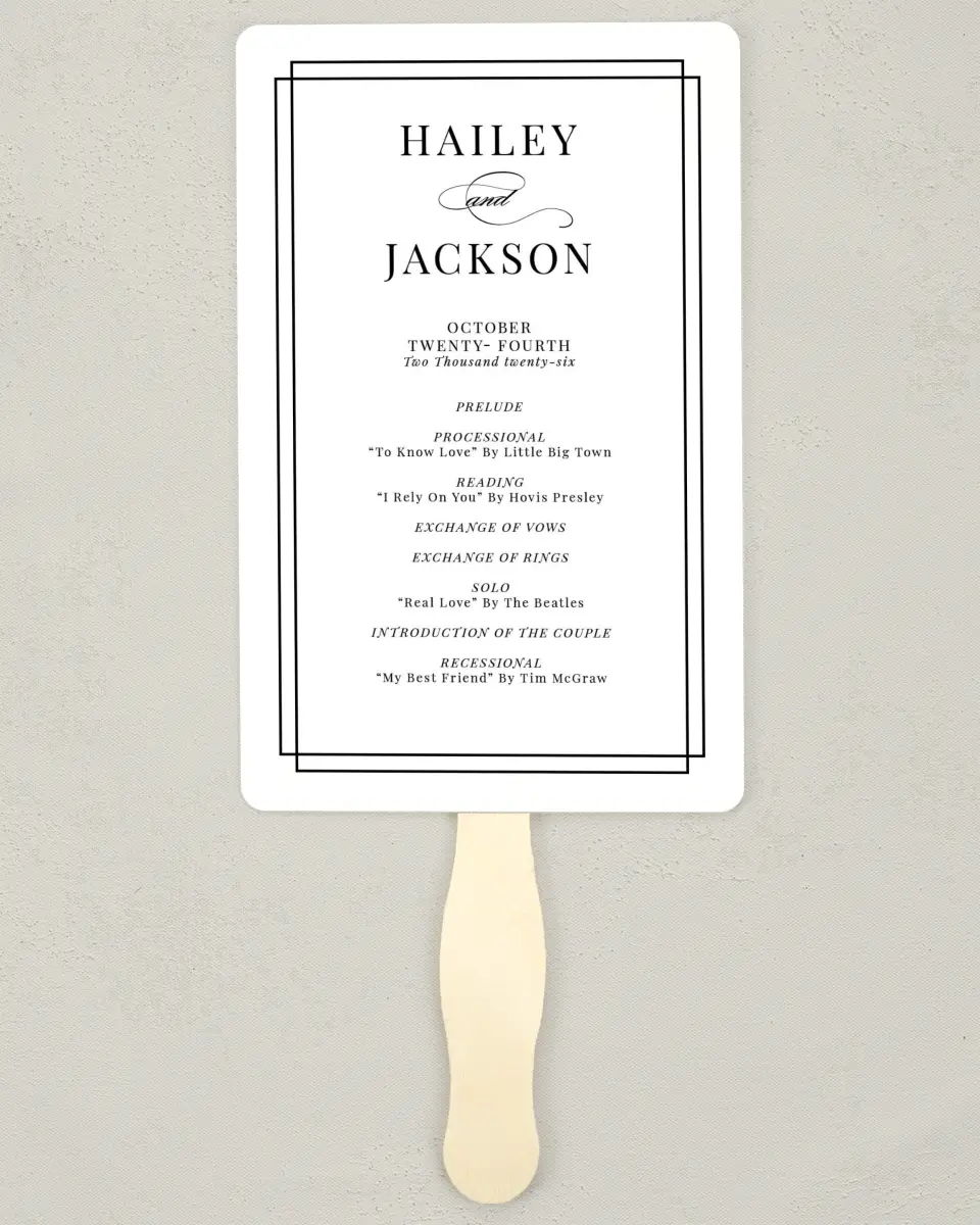 This is a 5" x 7⅞" Wedding Program Fan called Because You're Mine printed in full color on Premium Smooth paper