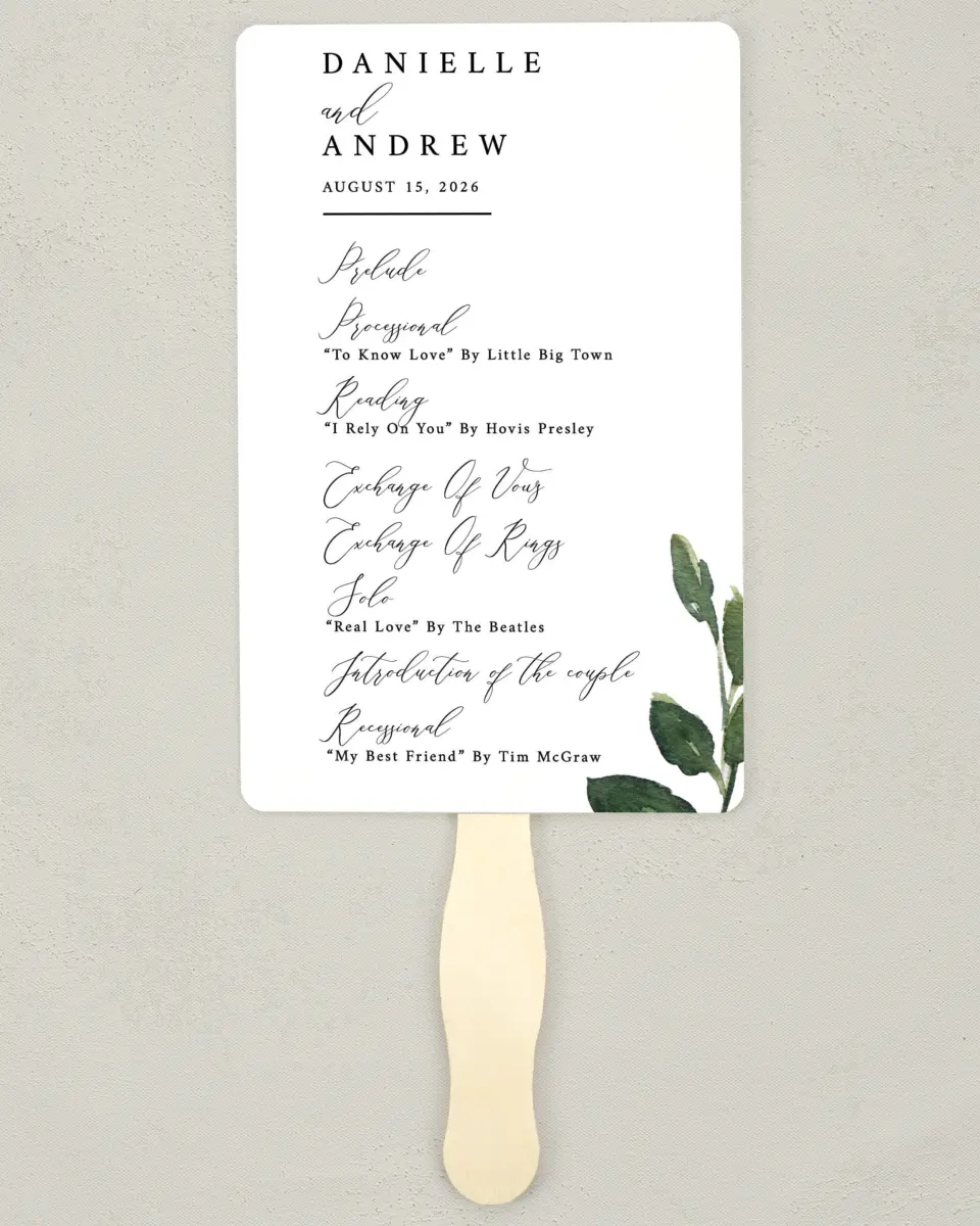 This is a 5" x 7⅞" Wedding Program Fan called All for Love printed in full color on Premium Smooth paper