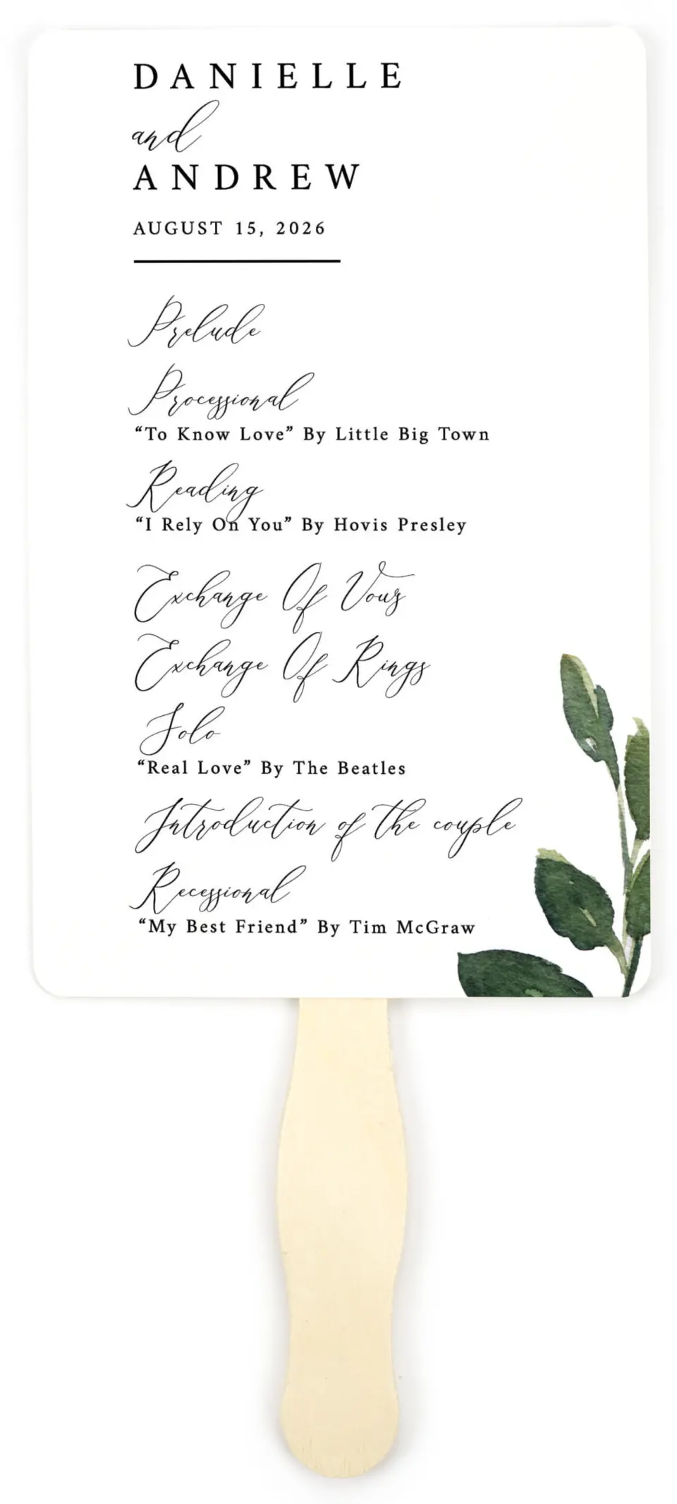 This is a 5" x 7⅞" Wedding Program Fan called All for Love printed in full color on Premium Smooth paper