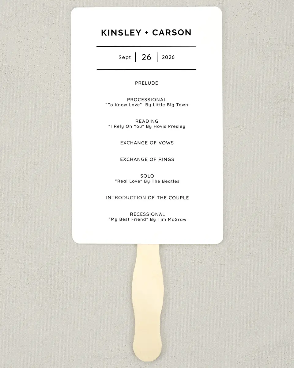 This is a 5" x 7⅞" Wedding Program Fan called Mountain Romance printed in full color on Premium Smooth paper